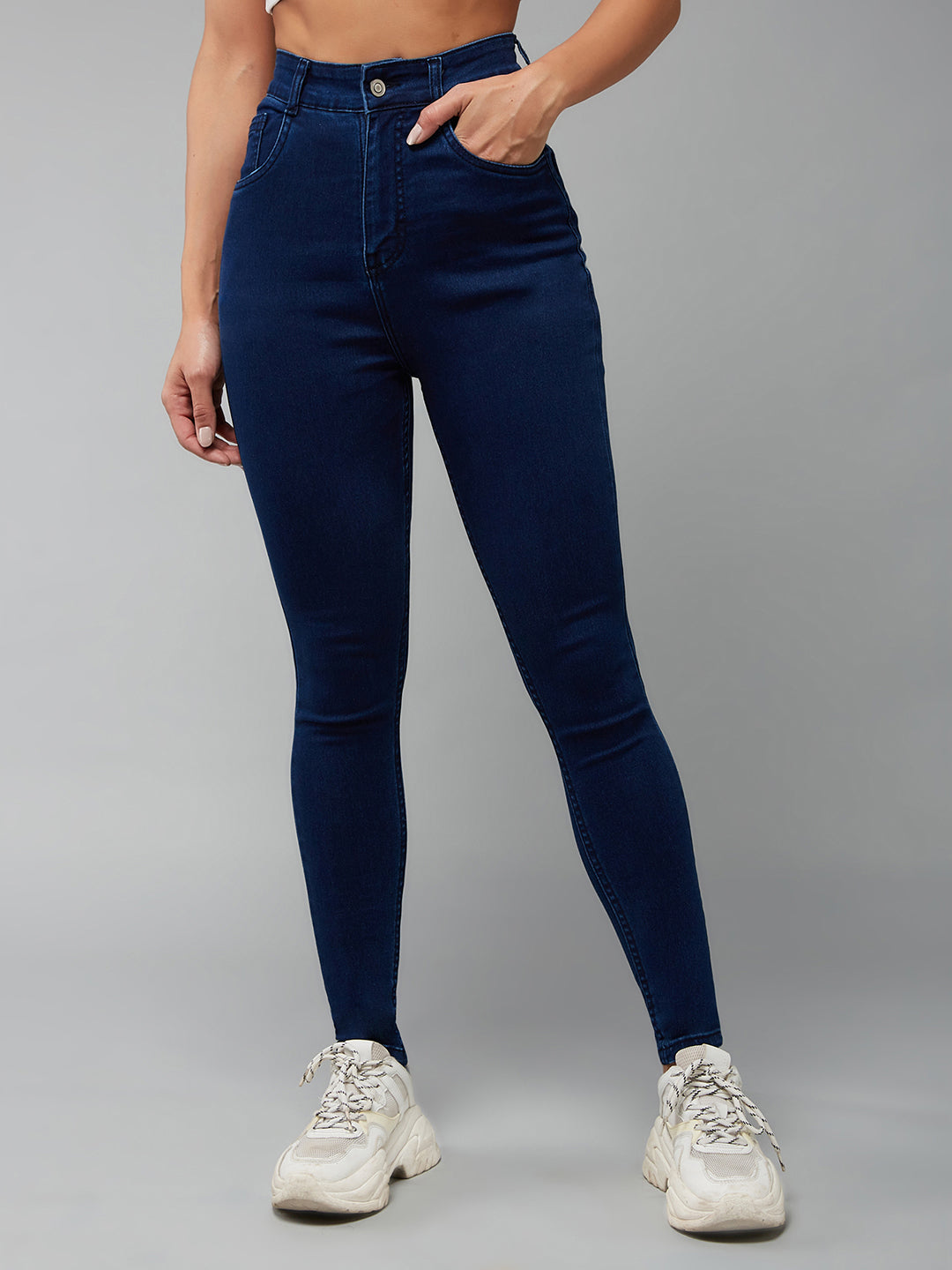 24/7 Comfort Navy-Blue Skinny High-Rise Stretchable Denim Jeans