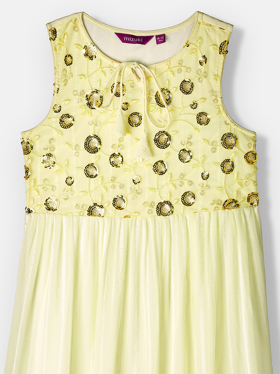 Golden & Cream Key Hole Sleeveless Embellished Flared Maxi Dress