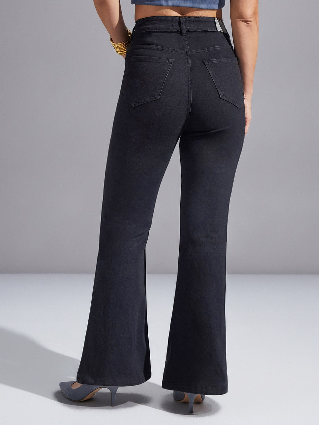 Black Bootcut High Rise Stretchable Denim Jeans for Women