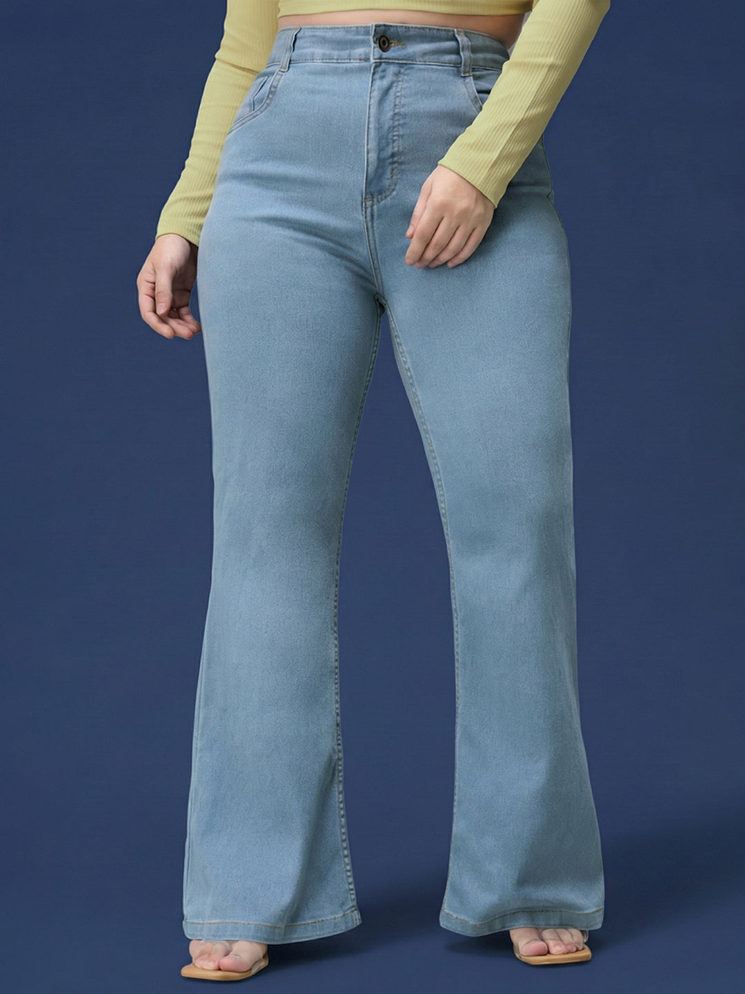 Light Blue Bootcut High rise Regular Stretchable Denim Jeans for Women