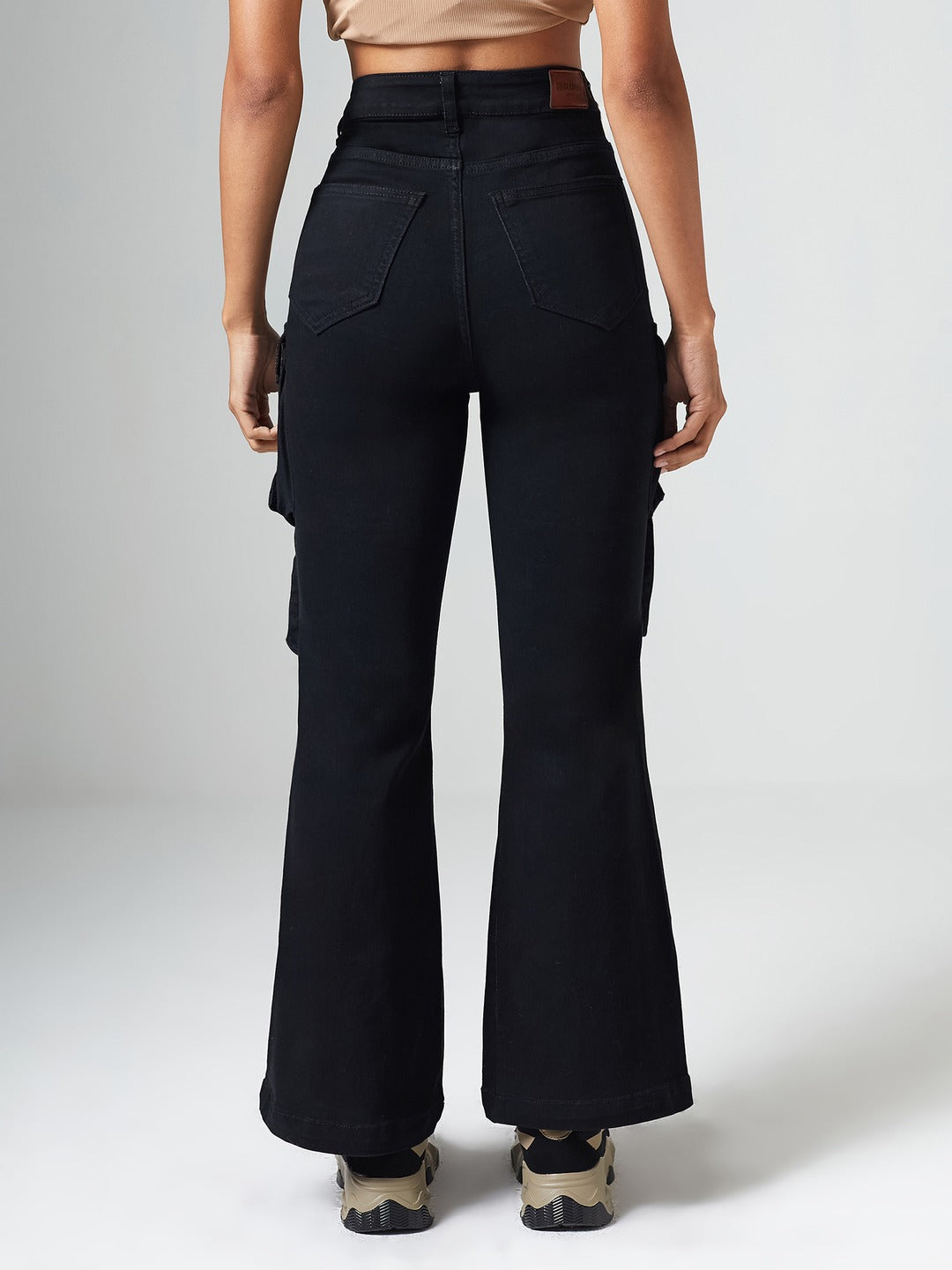 Black Bootcut High-Rise Clean-Look Regular-Length Stretchable Denim Jeans for Women