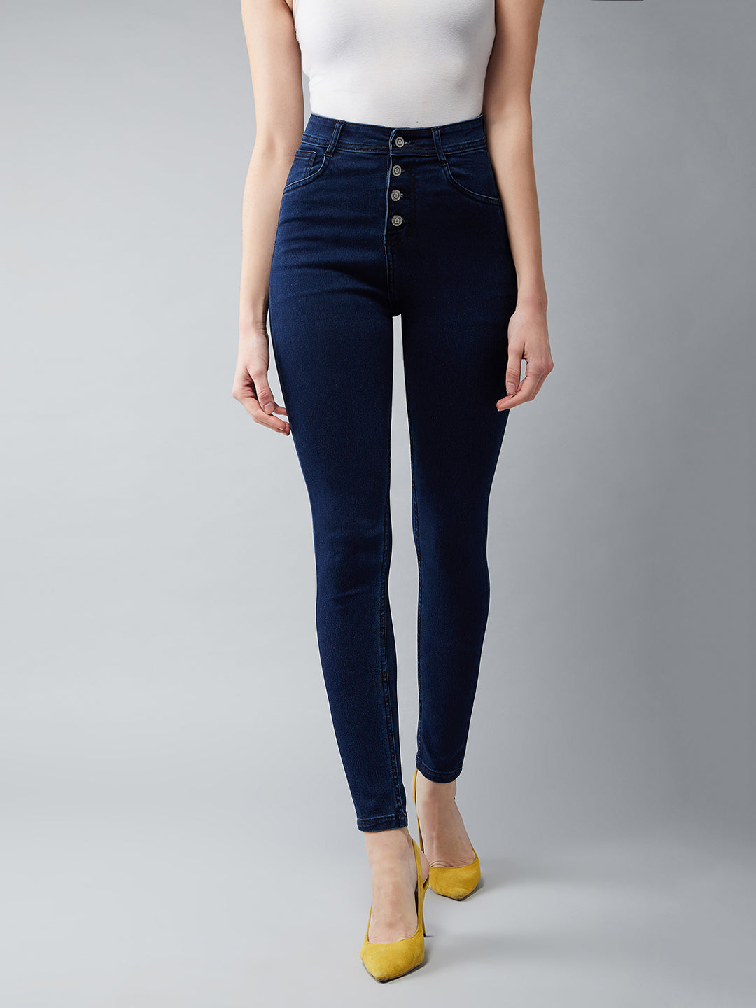 24/7 Comfort Navy-Blue Skinny-Fit High-Rise Stretchable Denim Jeans