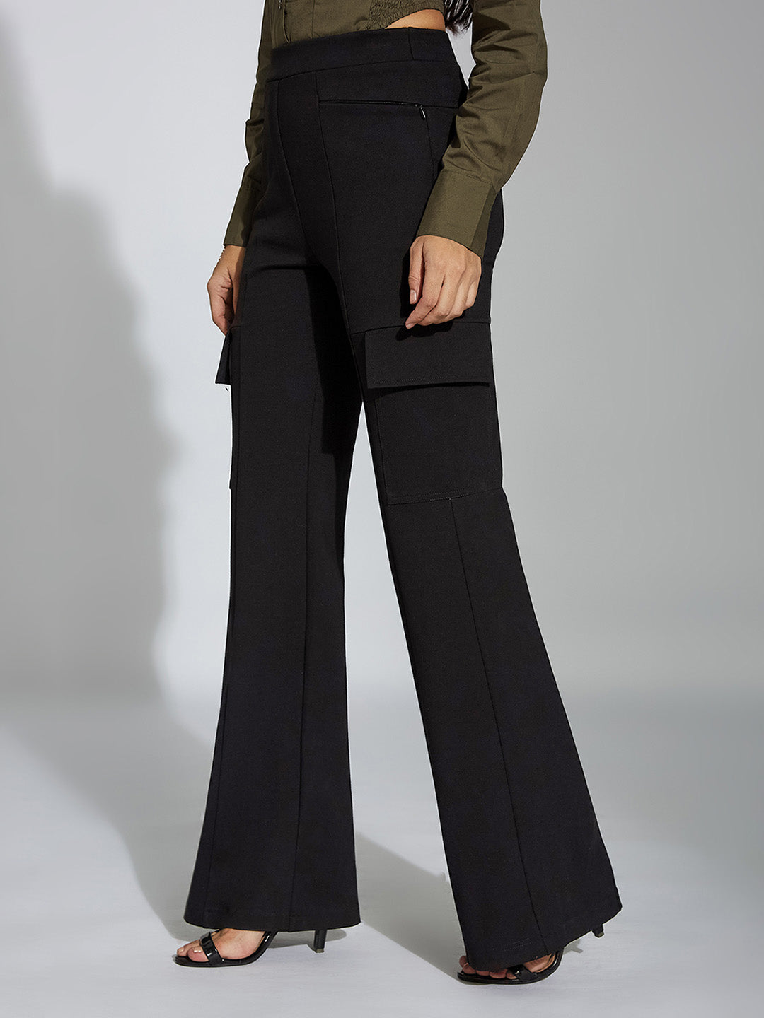 Women's Black Cargo Regular Trouser