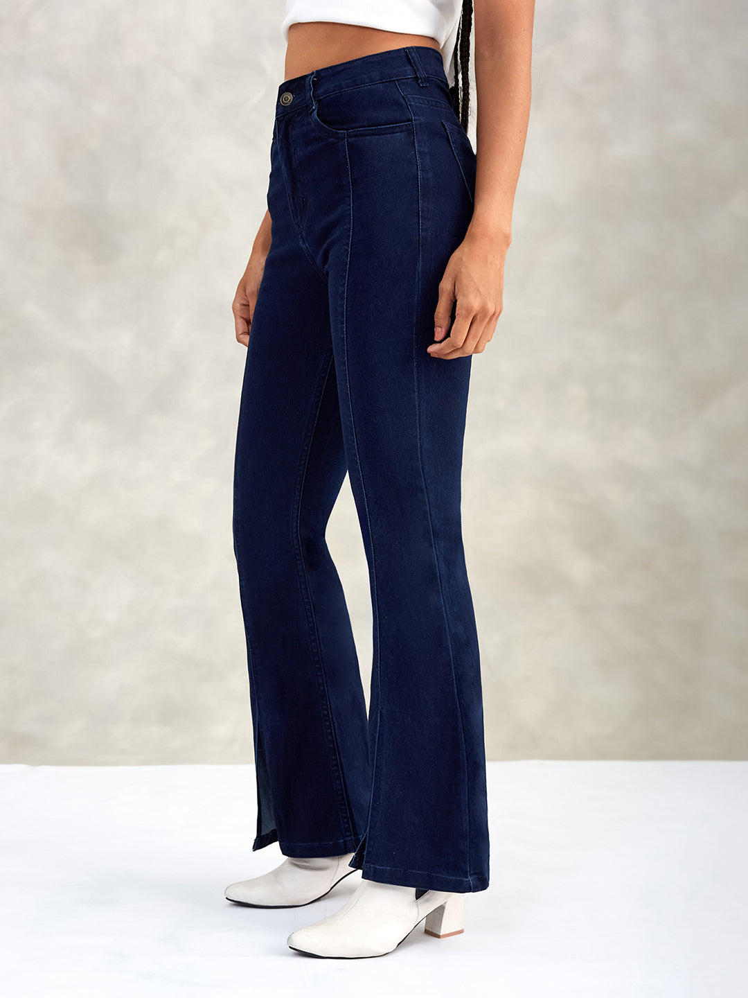 Women's Navy Blue Bootcut High-Rise Stretchable Denim Jeans