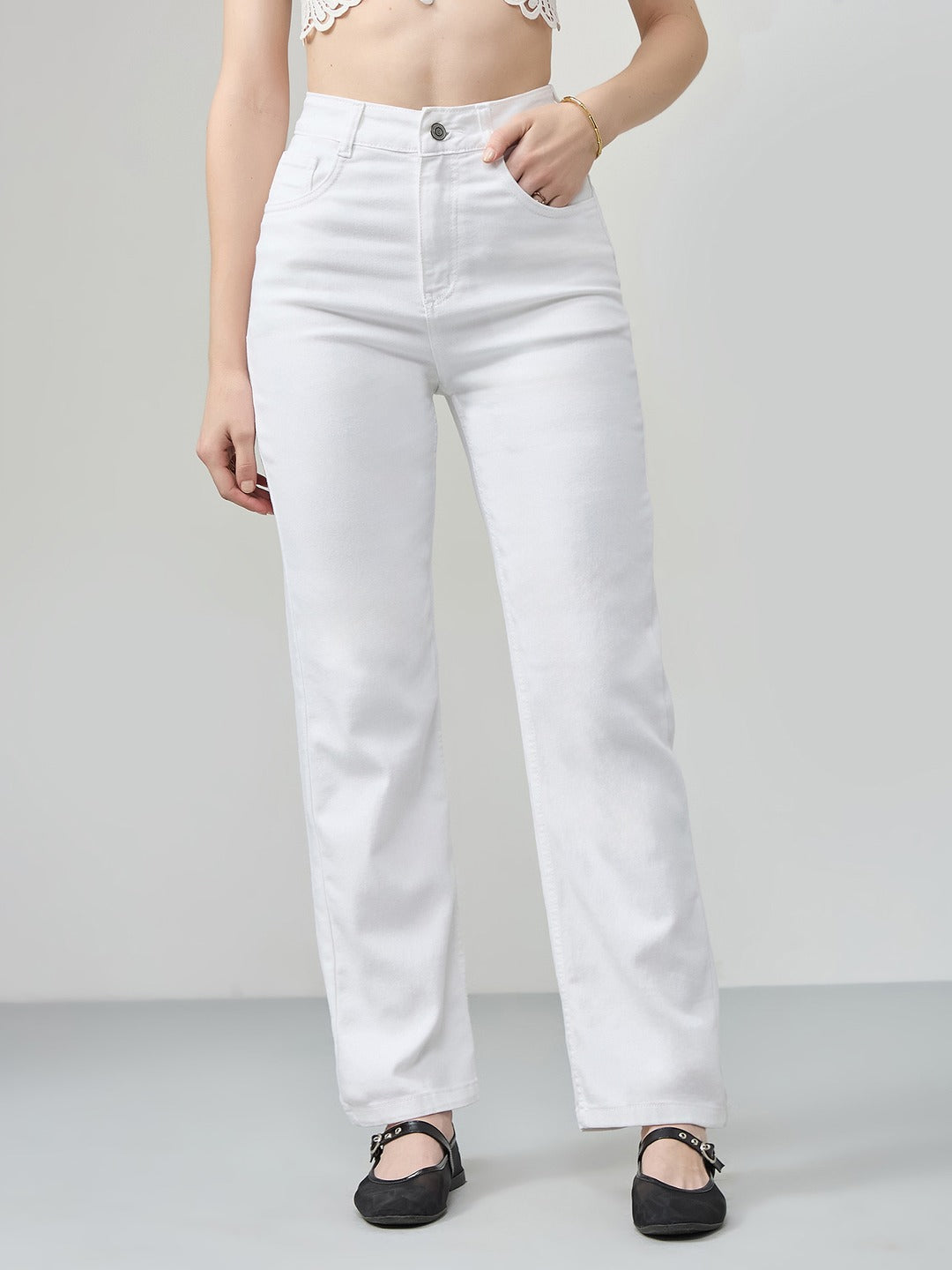 White Straight high-rise Stretchable Denim Jeans for Women