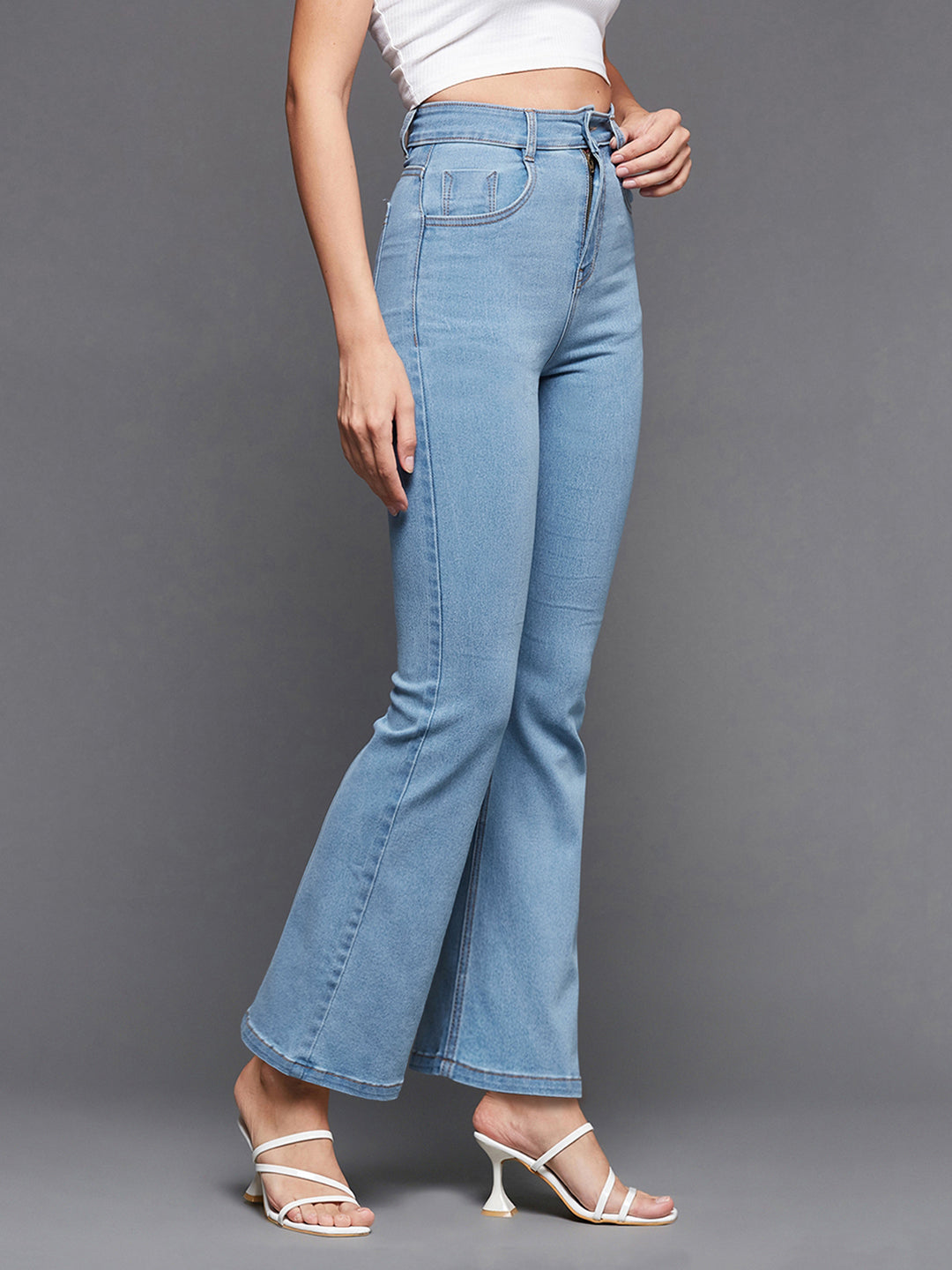 24/7 Comfort Light Blue Bell-Bottom Bootcut High-Rise Stretchable Denim Jeans