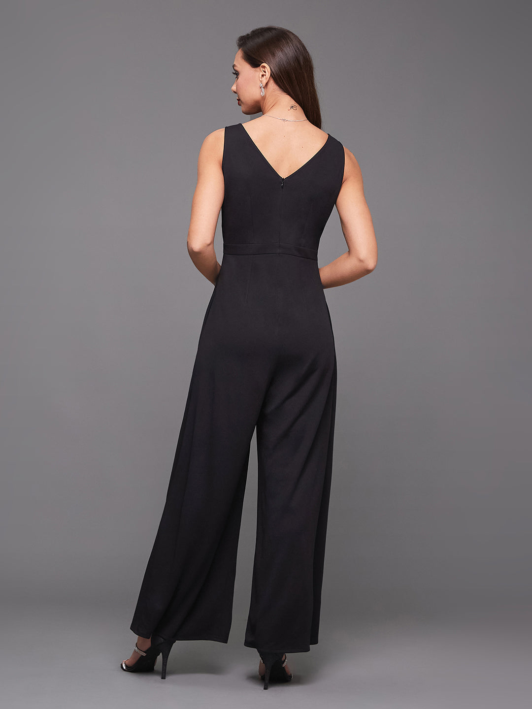 Crease Ease Cocktail Women's Black Square Neck Sleeveless Sequined Lace Layered Party Jumpsuit