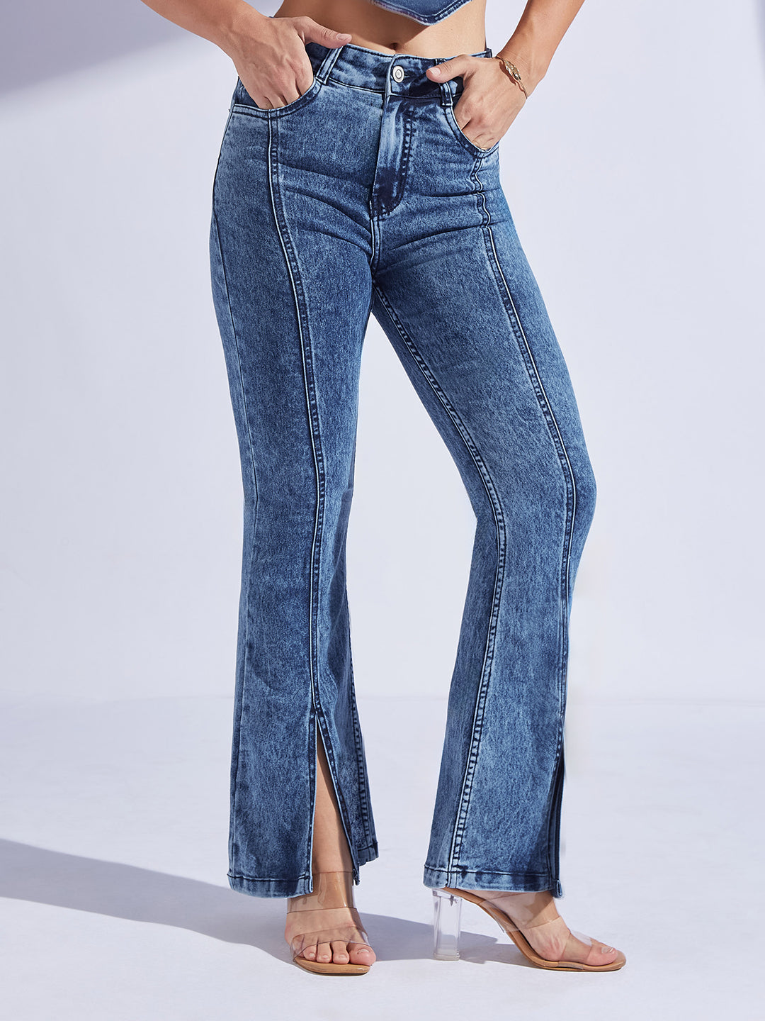 Women's Navy Blue Bootcut High-Rise Stretchable Denim Bootcut Jeans