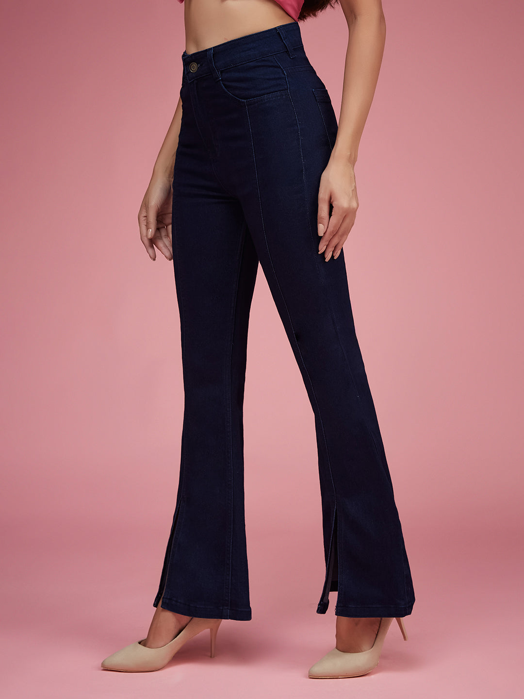 CHASEstretch™ Navy-Blue Bootcut High-Rise Slit Denim Jeans