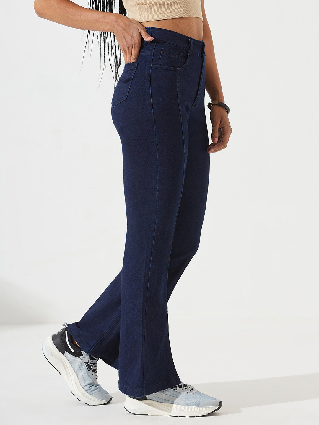 Navy-Blue Bootcut High-Rise Regular Stretchable Denim Jeans for Women