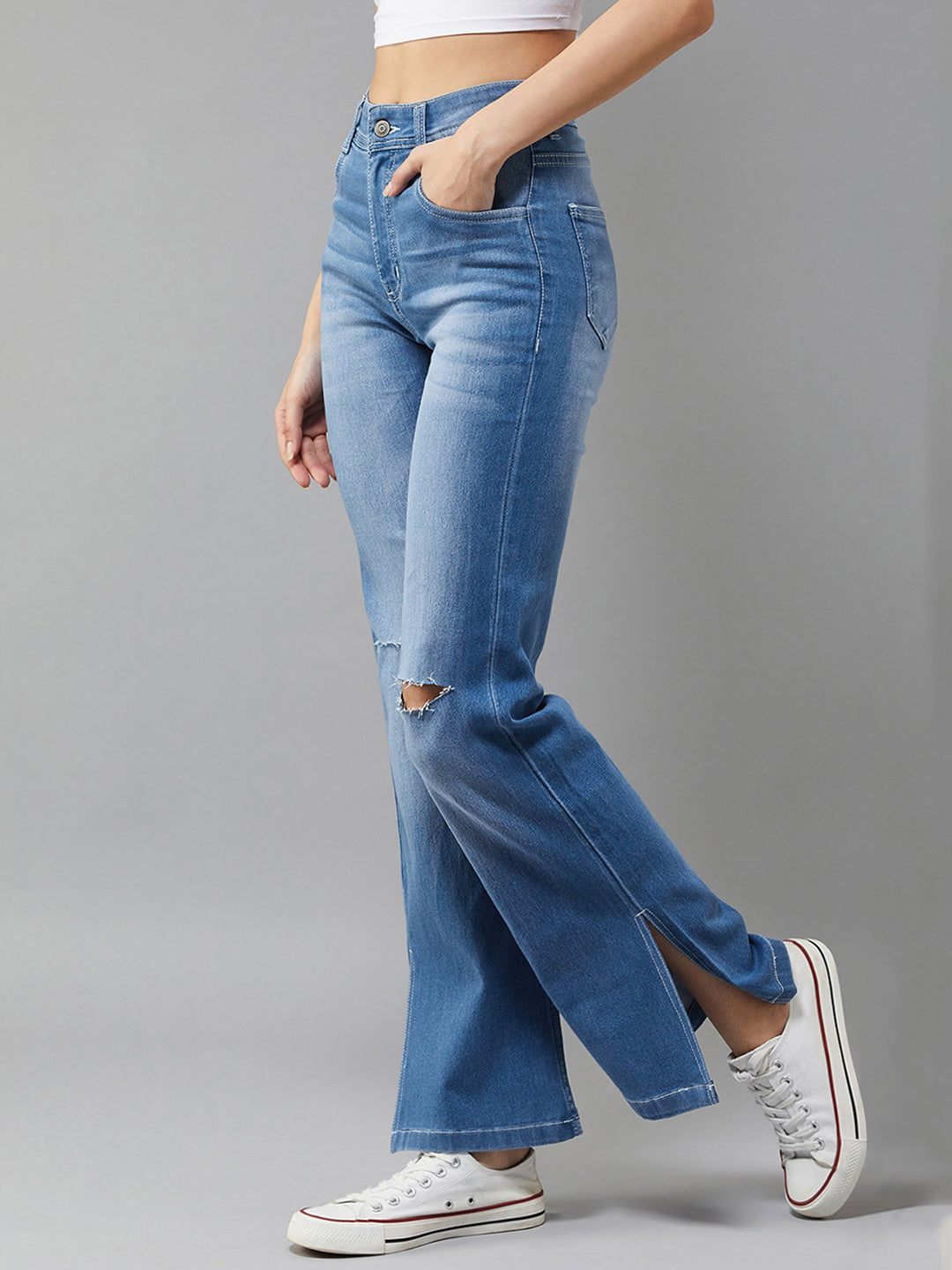 24/7 Comfort Blue Wide-Leg Relaxed Mid-Rise Stretchable Denim Jeans