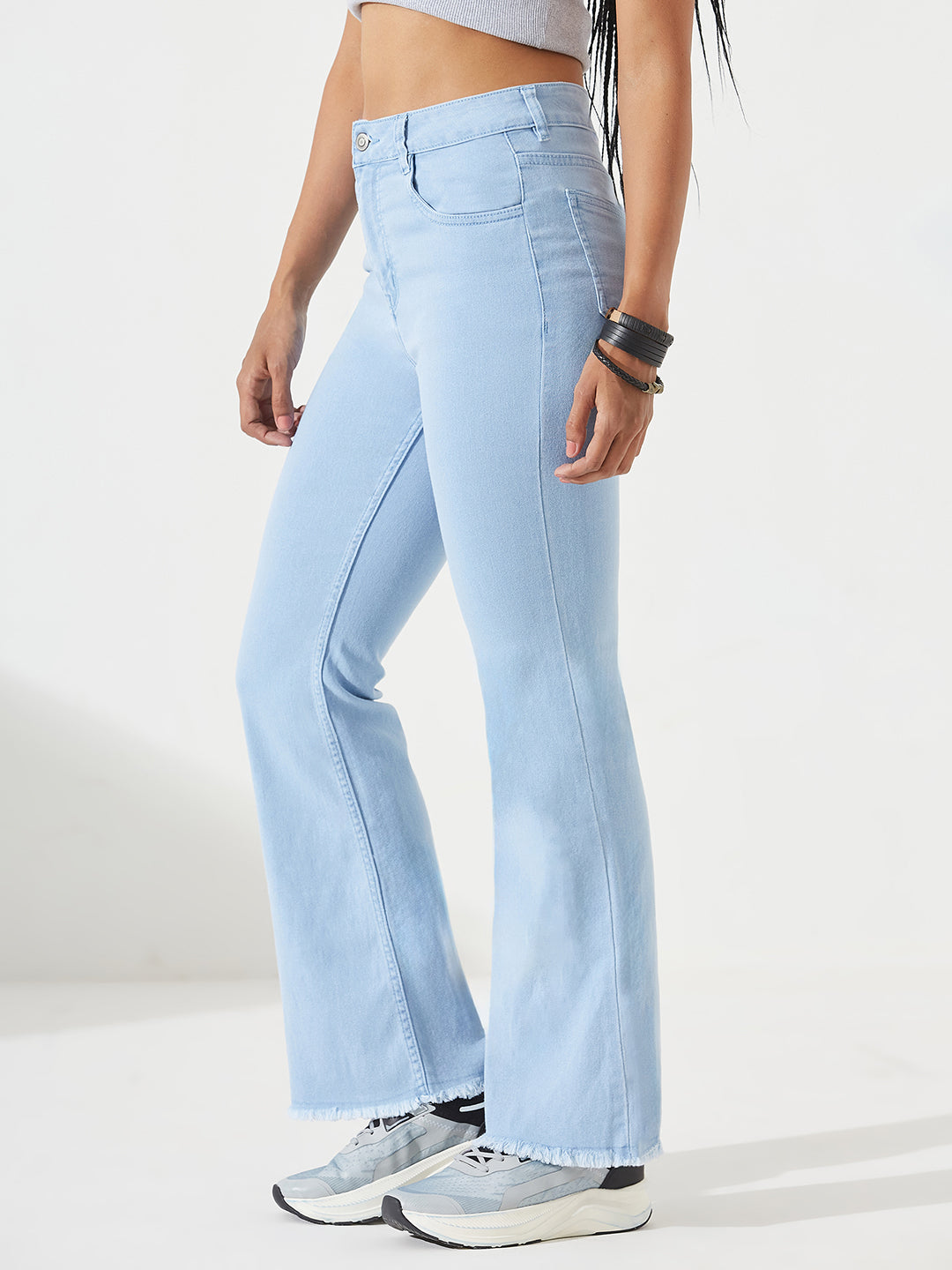 Light-Blue Bootcut High-Rise Cropped Stretchable Denim Jeans For Women