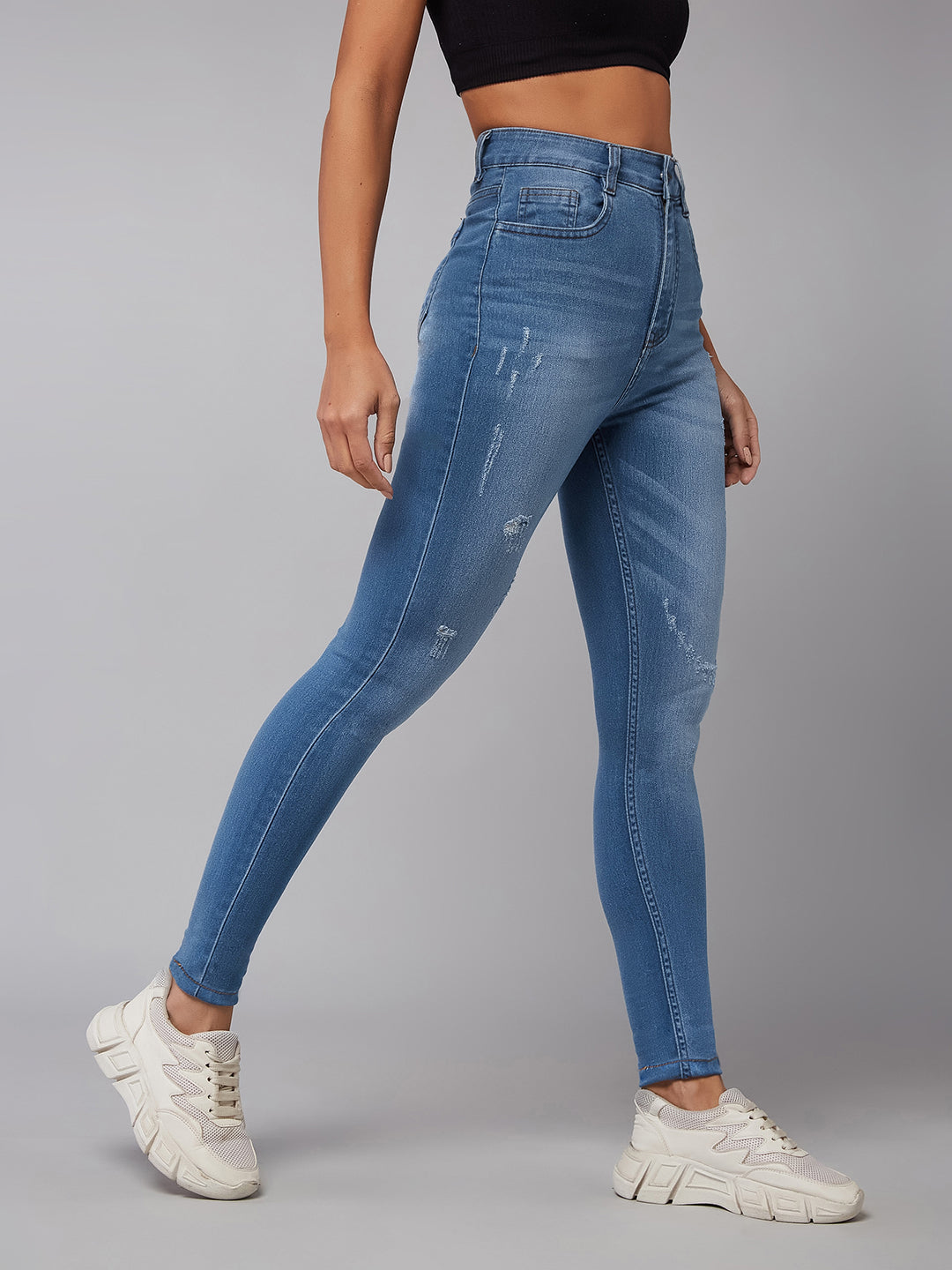 CHASEstretch™ Women's Blue Skinny High-Rise Mild Distress Stretchable Denim Jeans