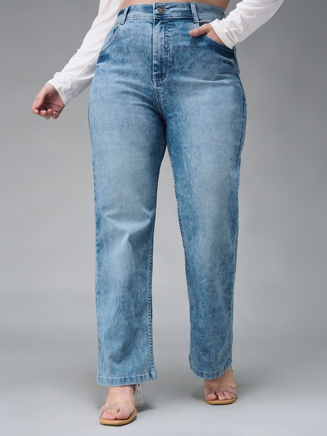 24/7 Comfort Light Blue Wide-Leg Fit High Rise Clean Look Regular Length Stretchable Denim Jeans