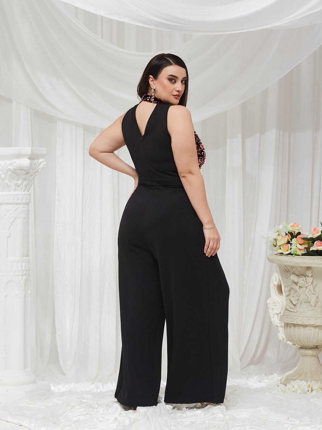 Black & Lavender Embellished Regular Jumpsuit for Women — Miss Chase A+