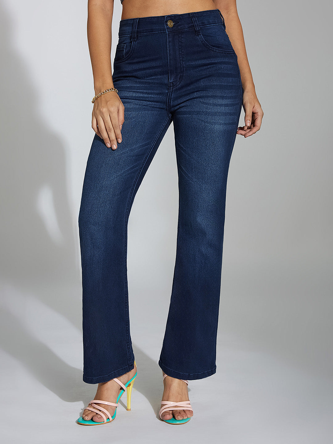 CHASEstretch™ Navy-Blue Wide-Leg Mid-Rise Denim Jeans