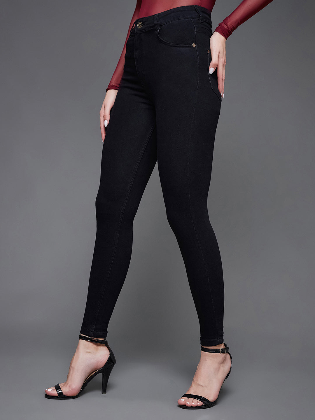 24/7 Comfort Black Skinny-Fit High-Rise Stretchable Denim Jeans