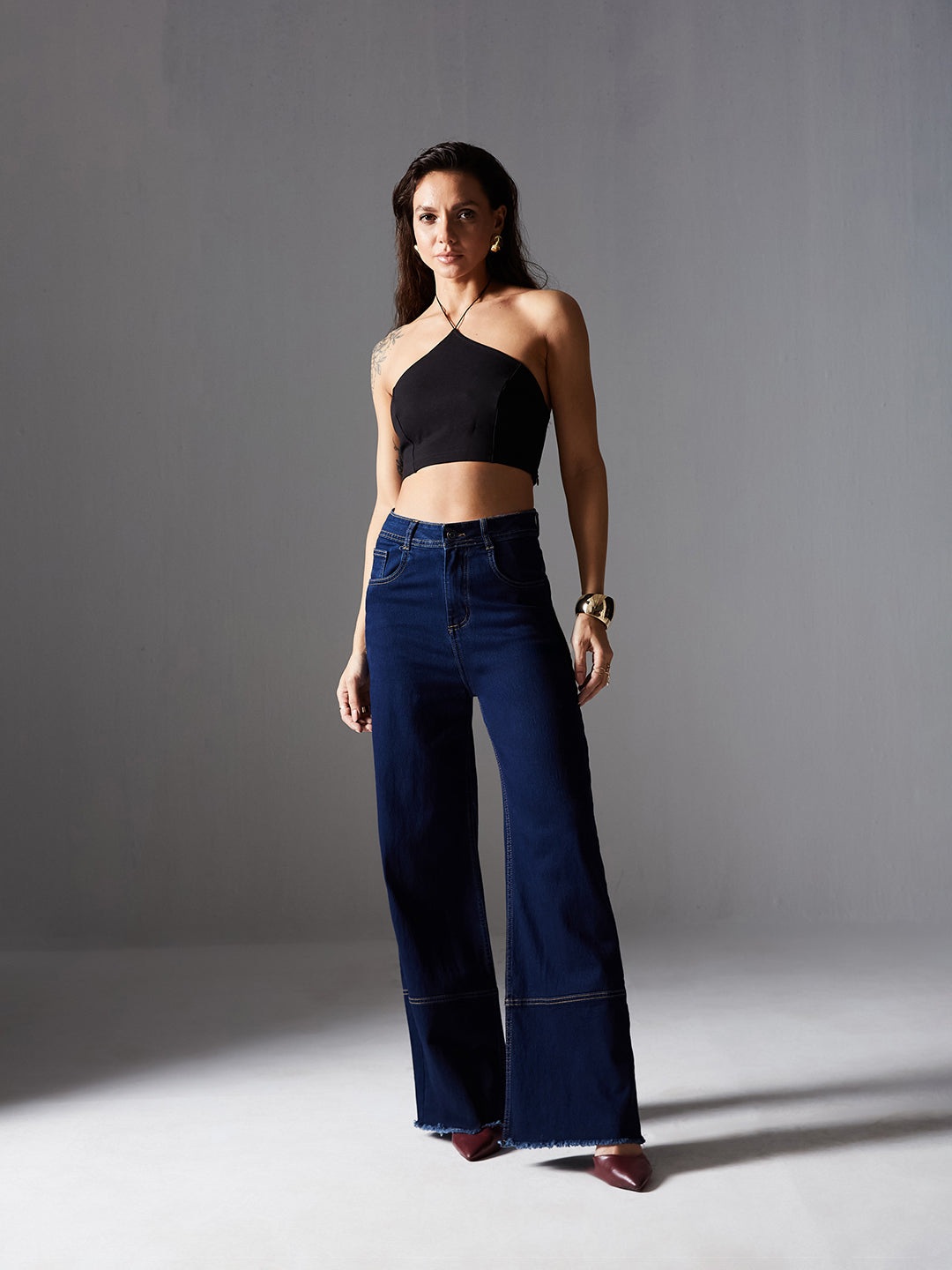 CHASEstretch™ Navy-Blue Wide-Leg High-Rise Denim Jeans