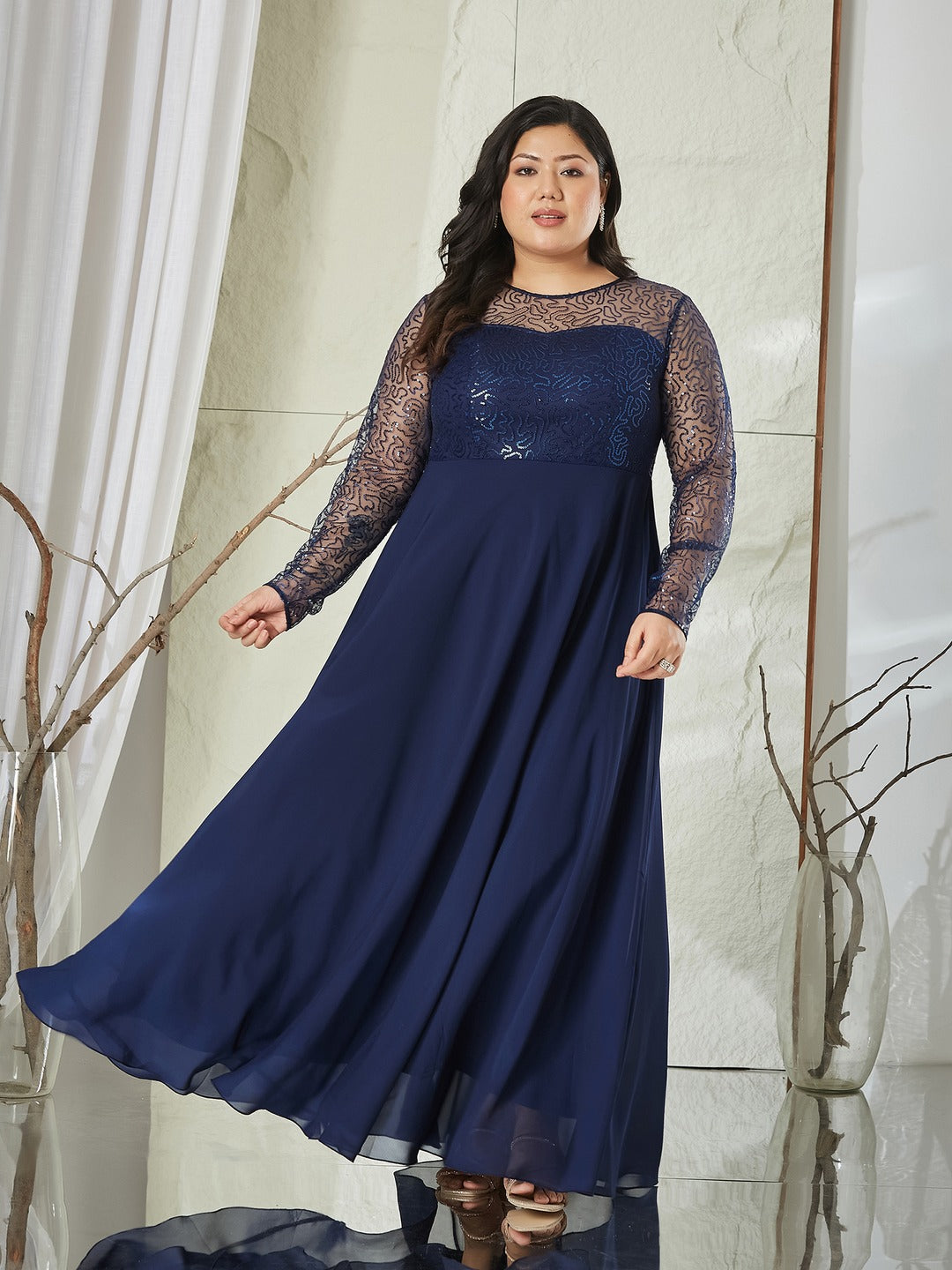 Black Solid Embellished Maxi Dress for Women