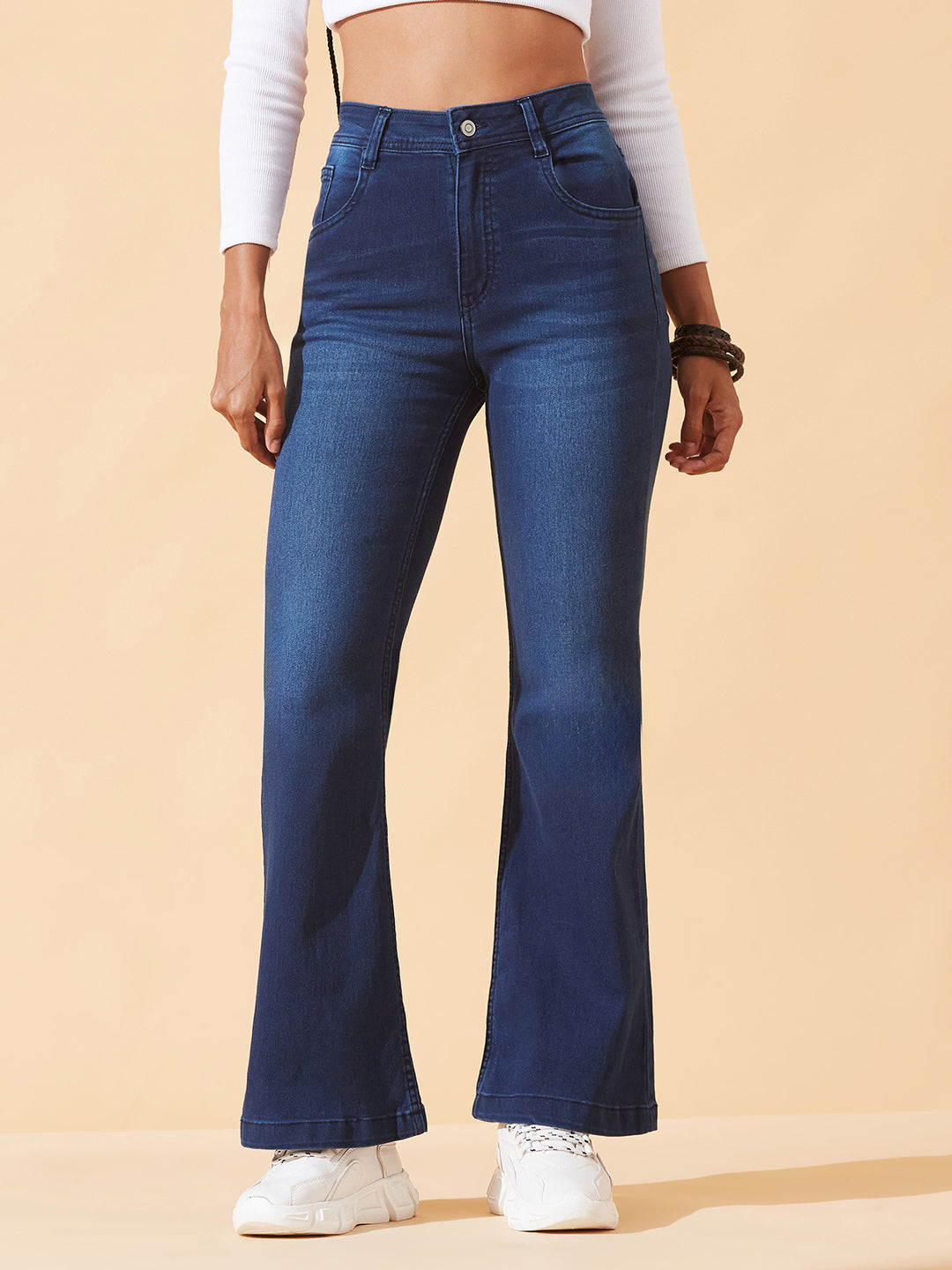 CHASEstretch™ Navy-Blue High-Rise Stretchable Flared Denim Jeans For Women