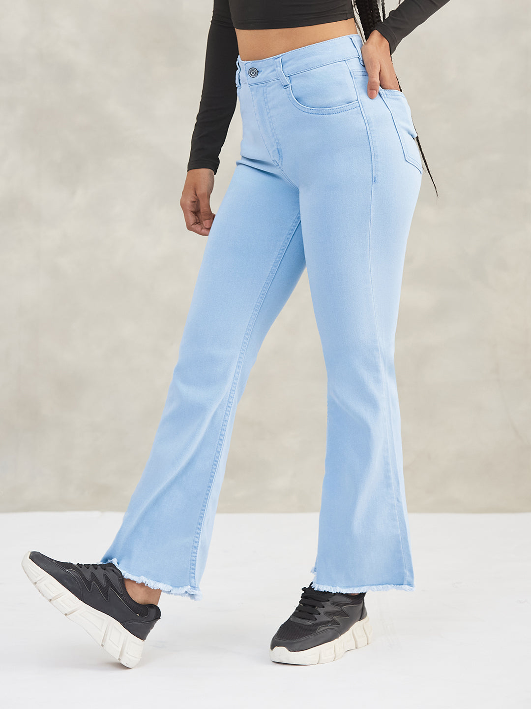 Women's Light Blue Boot Cut High-Rise Cropped Stretchable Denim Jeans