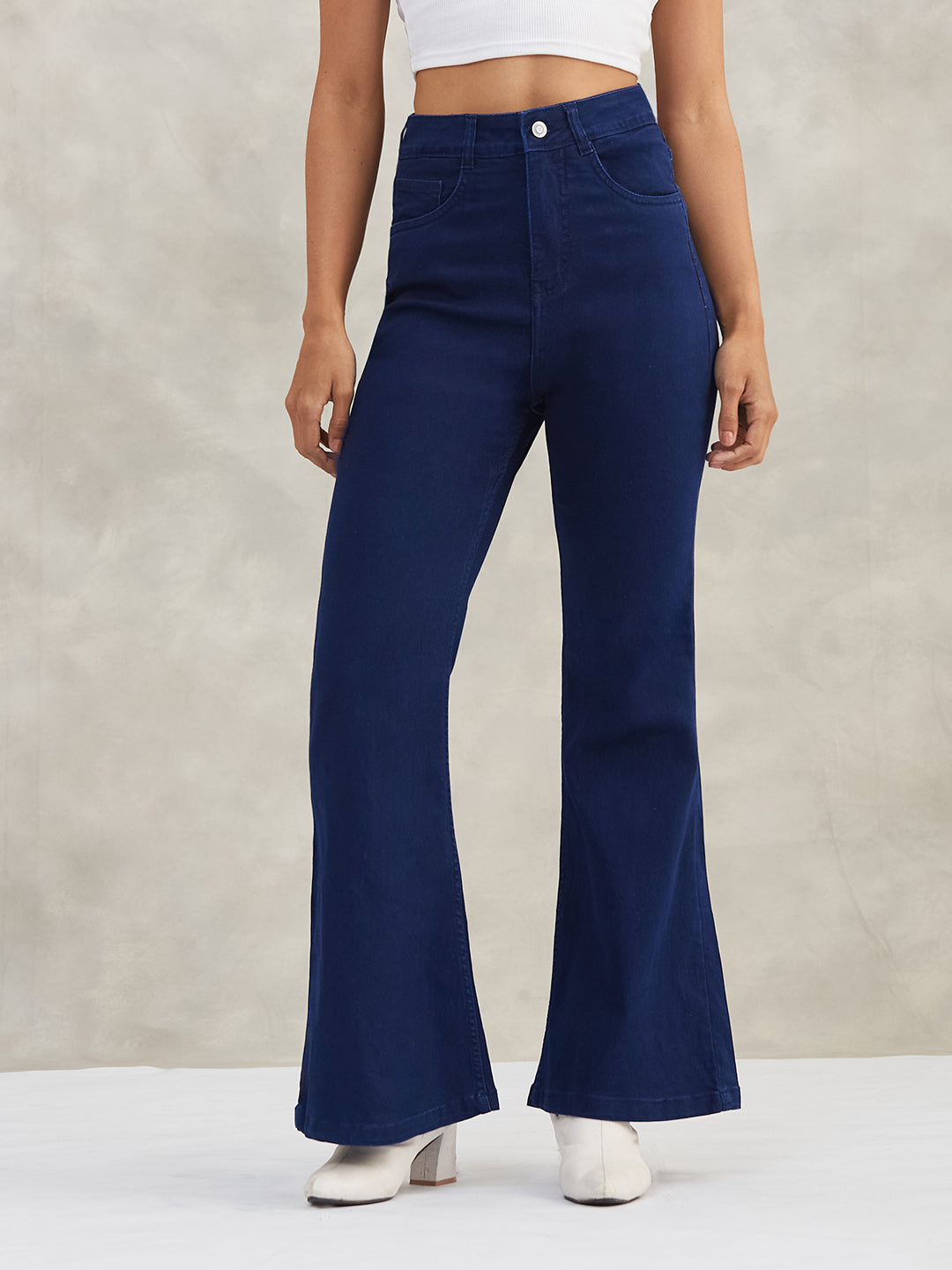 Women's Navy Blue Bootcut High-Rise Stretchable Shaping Denim Jeans