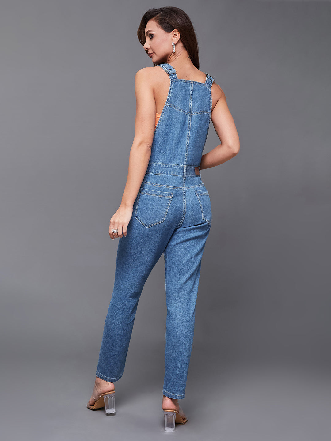 Women's Blue Regular Fit Mid Rise Regular Length Denim Dungaree