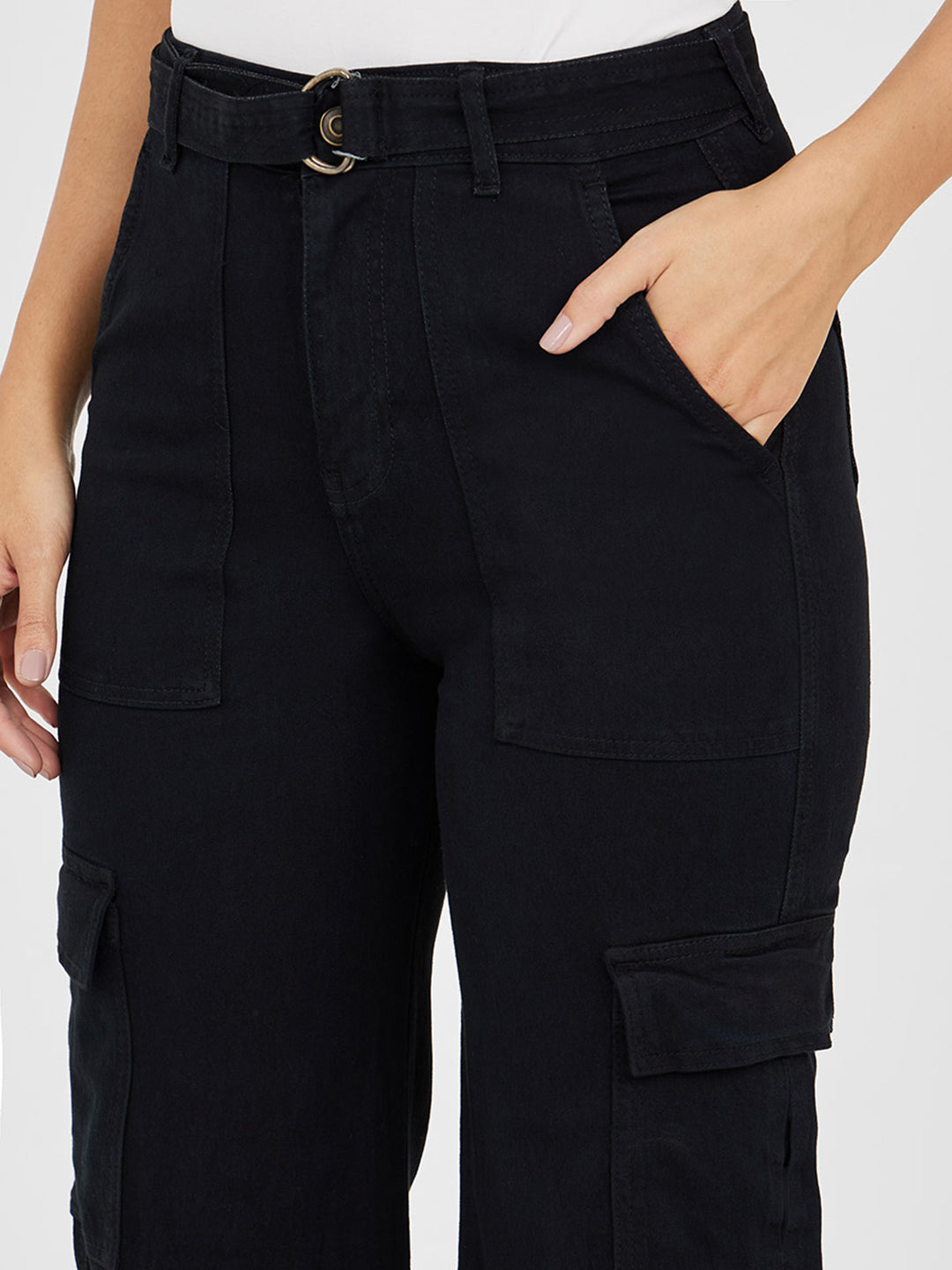 Women's Black Wide leg High rise Clean look Regular Stretchable Denim Jeans