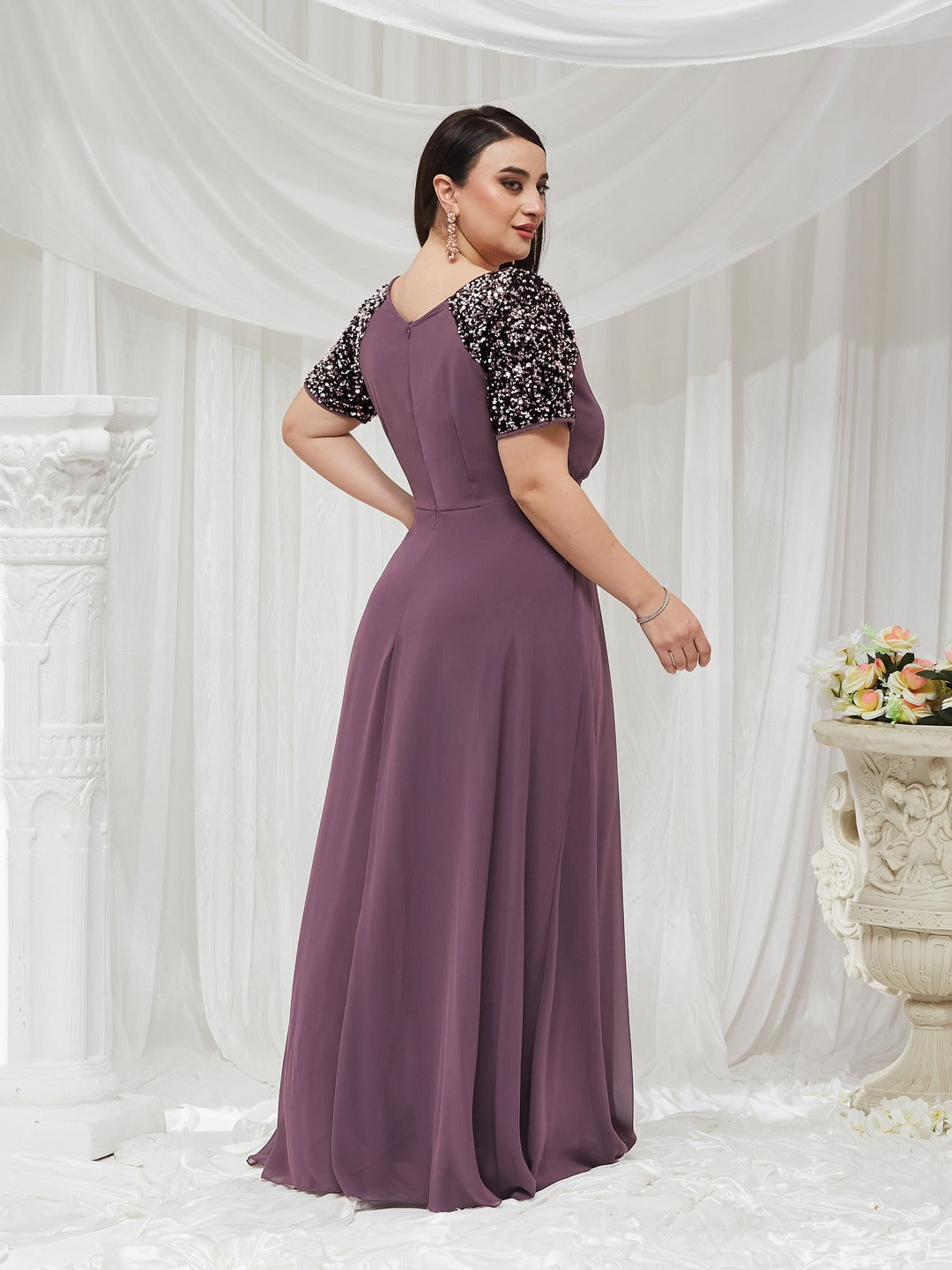 Mauve Relaxed Fit Maxi Georgette Dress for Women — Miss Chase A+