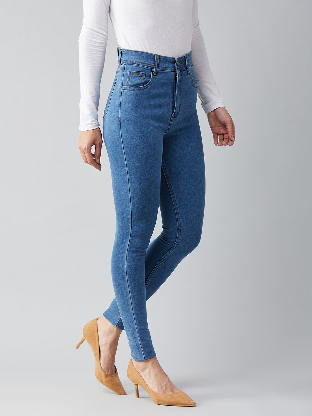 Blue Skinny-Fit High-Rise Distressed Denim Jeans for Women