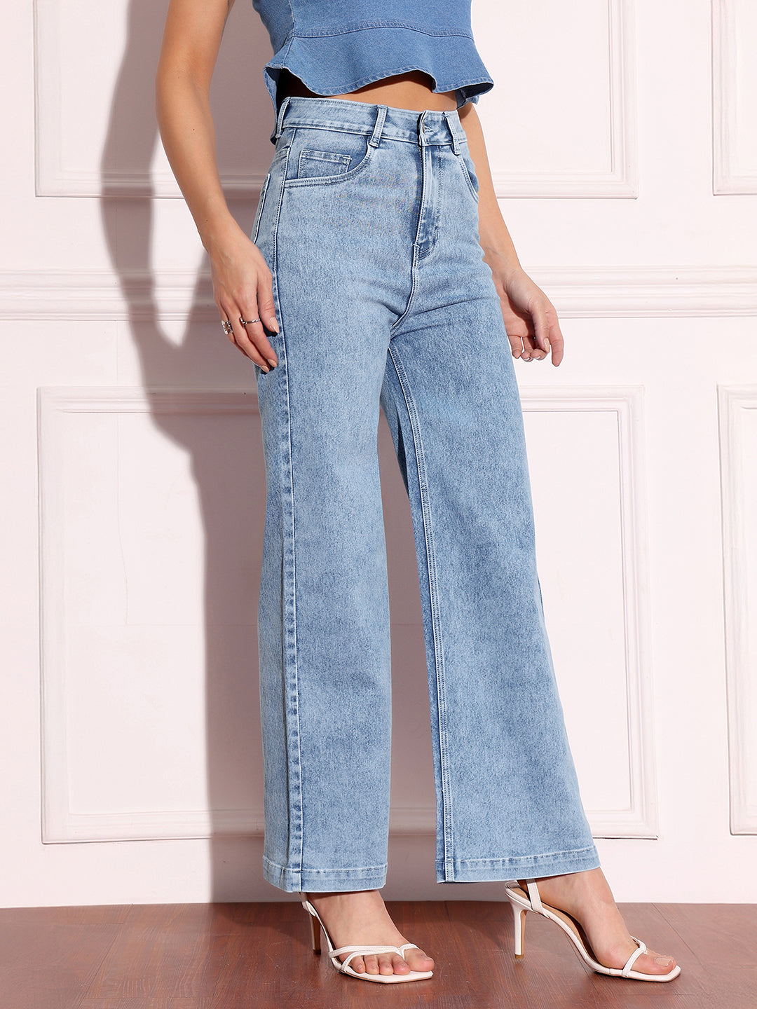 24/7 Comfort Light Blue Wide-Leg High-Rise Stretchable Denim Jeans