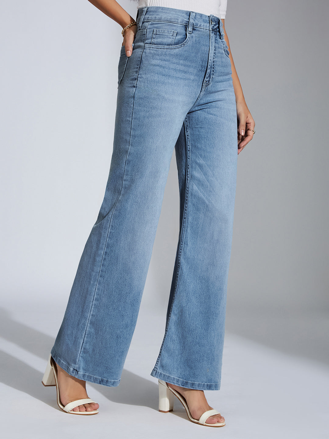 CHASEshape™ Light-Blue Wide-Leg High-Rise Clean-Look Stretchable Denim Jeans