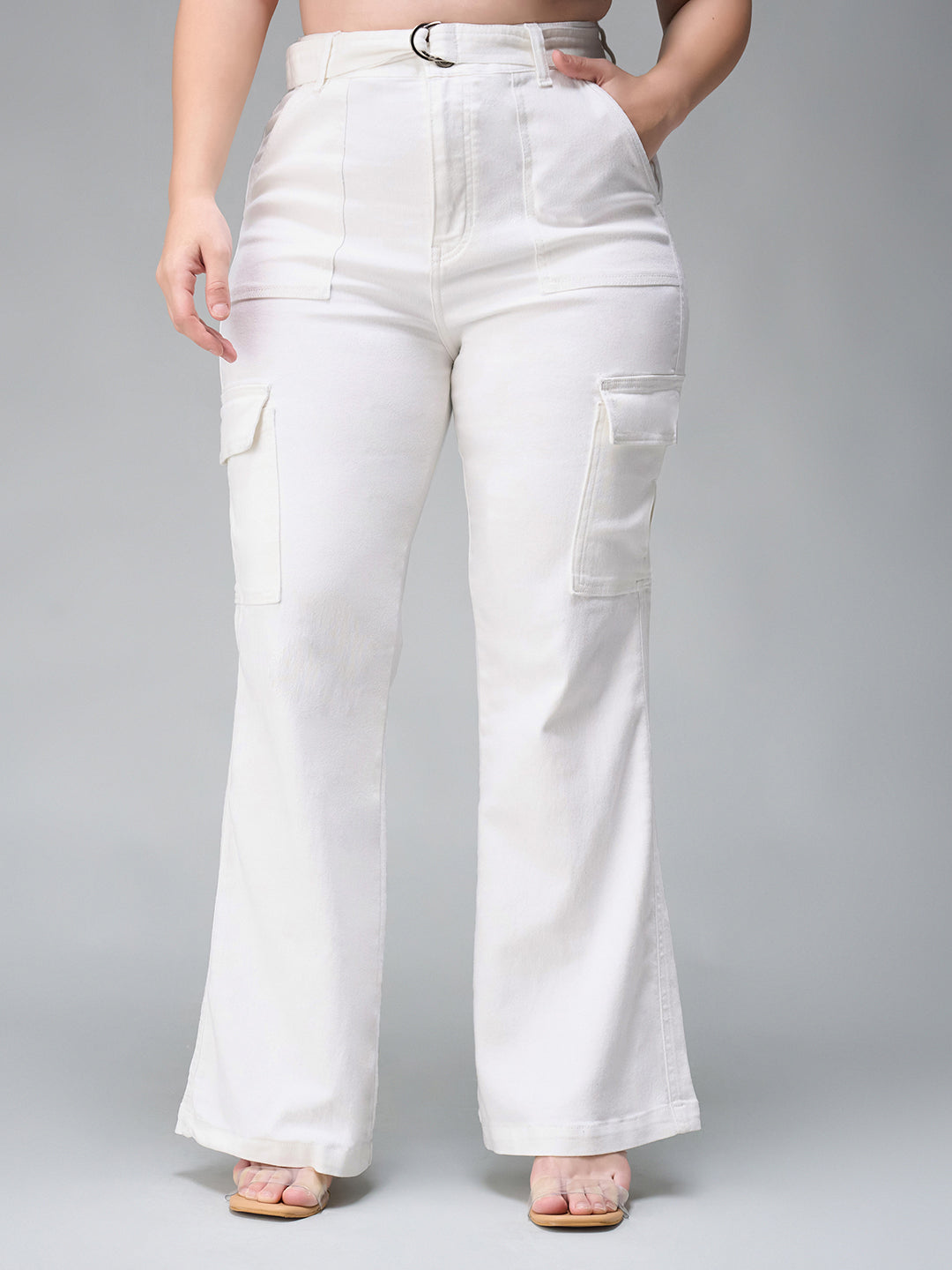 24/7 Comfort White Wide-Leg High-Rise Stretchable Denim Jeans for Women — Miss Chase A+