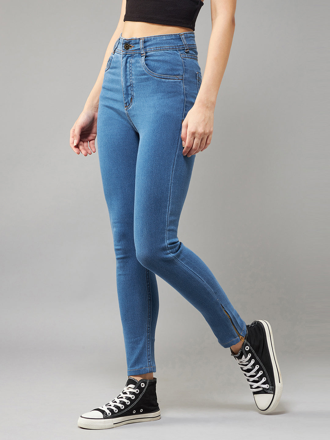 24/7 Comfort Mid-Blue Skinny-Fit High-Rise Cropped Denim Jeans for Women