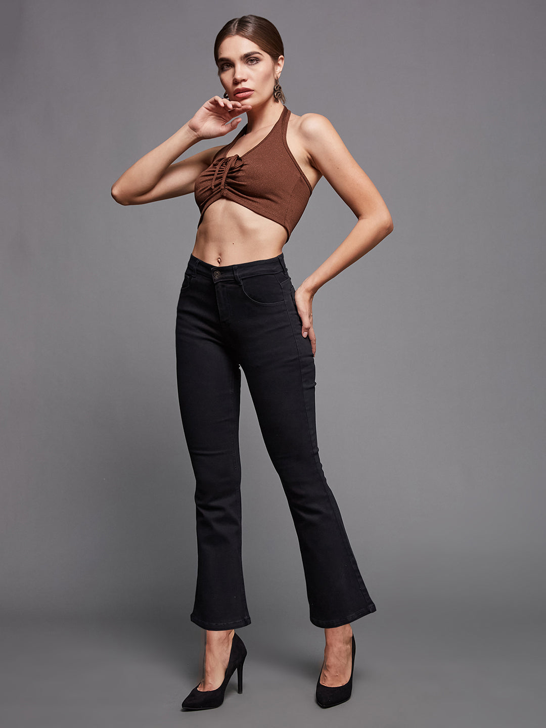 24/7 Comfort Black Bell-Bottom Bootcut Mid-Rise Stretchable Denim Jeans