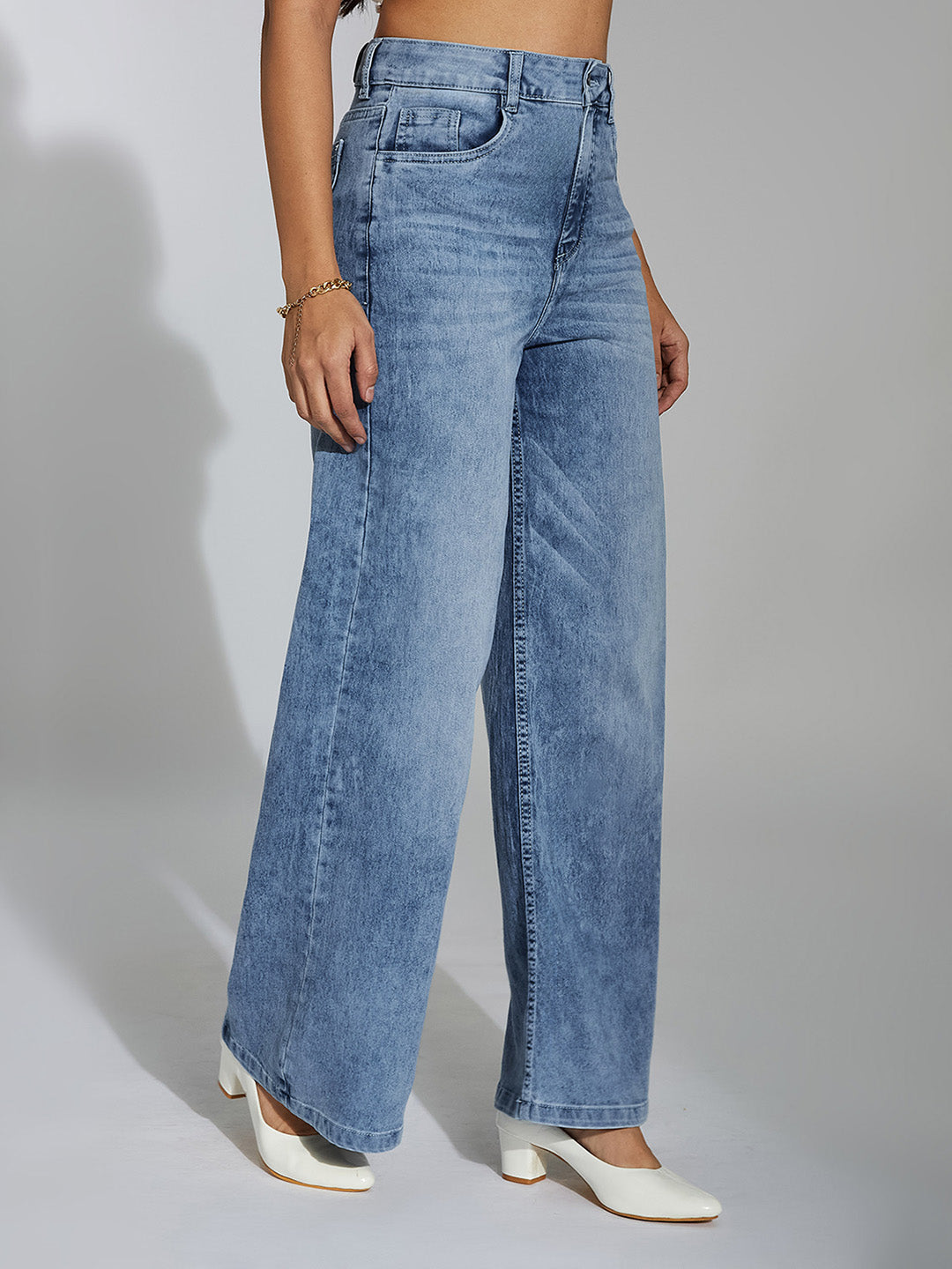 CHASEshape™ Women's Light Blue Wide Leg High Rise Stretchable Denim Jeans