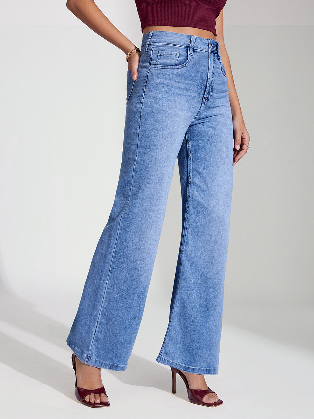 CHASEshape™ Light-Shaping Light Blue Wide-Leg High-Rise Stretchable Jeans for Women