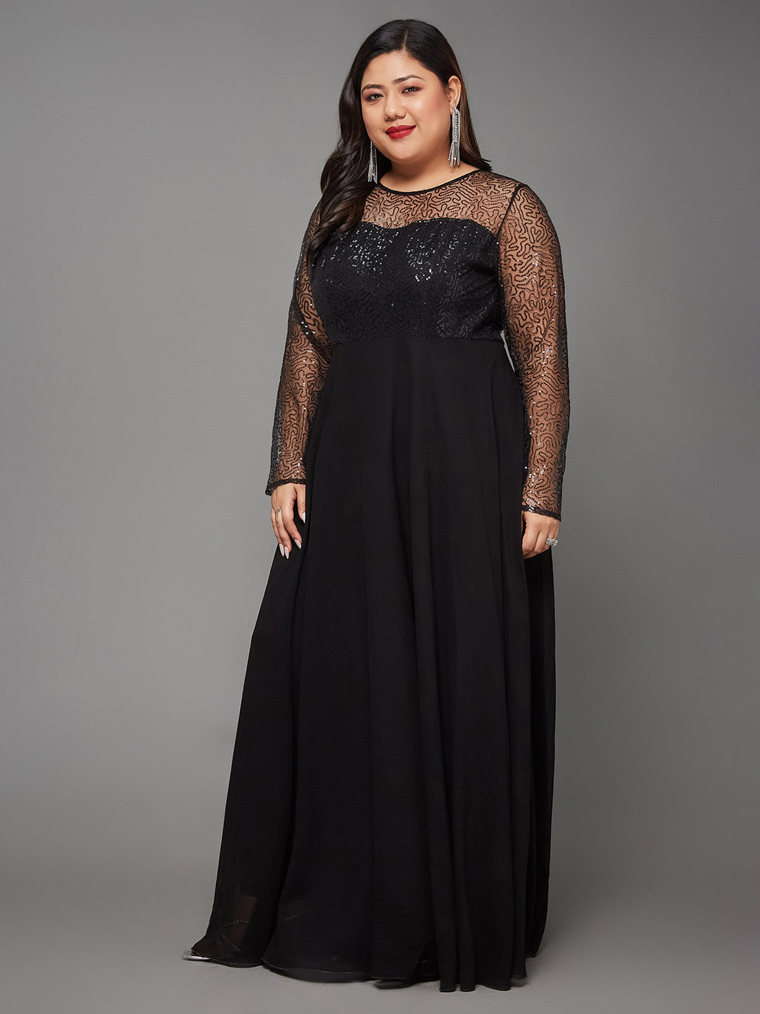 Body Bliss Black Sequined Party Maxi Dress