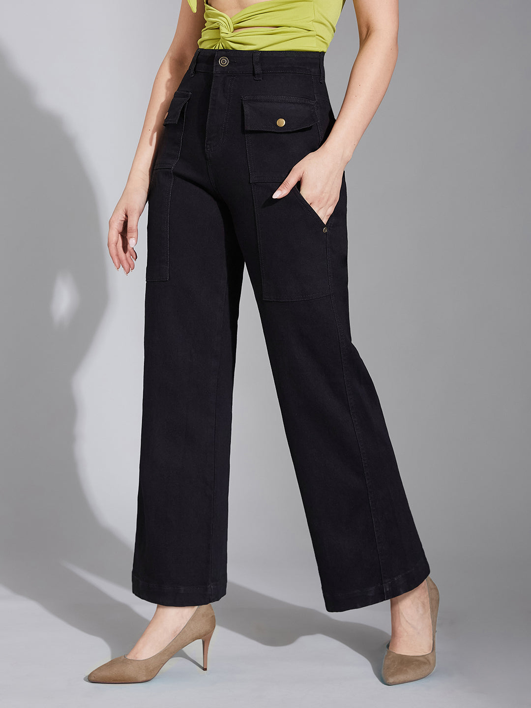 24/7 Comfort Black Flared High-Rise Stretchable Denim Jeans