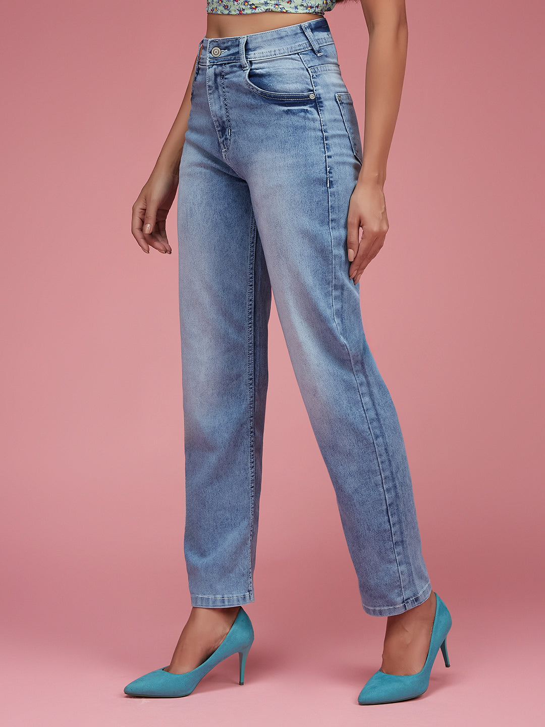 24/7 Comfort Light Blue Wide-Leg Fit High-Rise Stretchable Denim Jeans