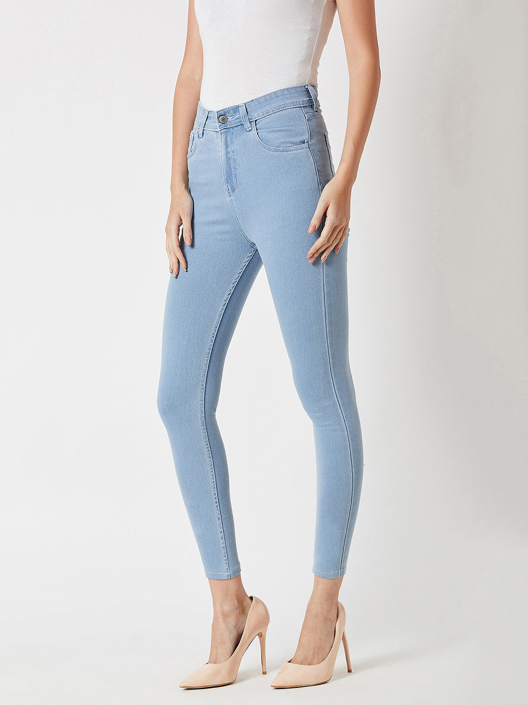 24/7 Comfort Light Blue Skinny High-Rise Clean-Look Cropped Denim Jeans