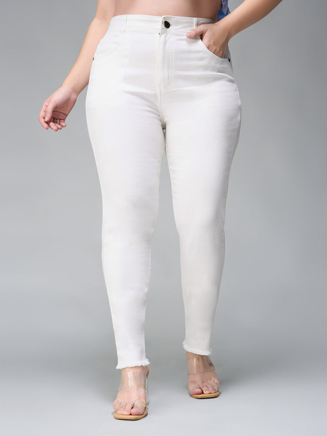 24/7 Comfort White Skinny-Fit High-Rise Bleached Cropped Stretchable Denim Jeans for Women