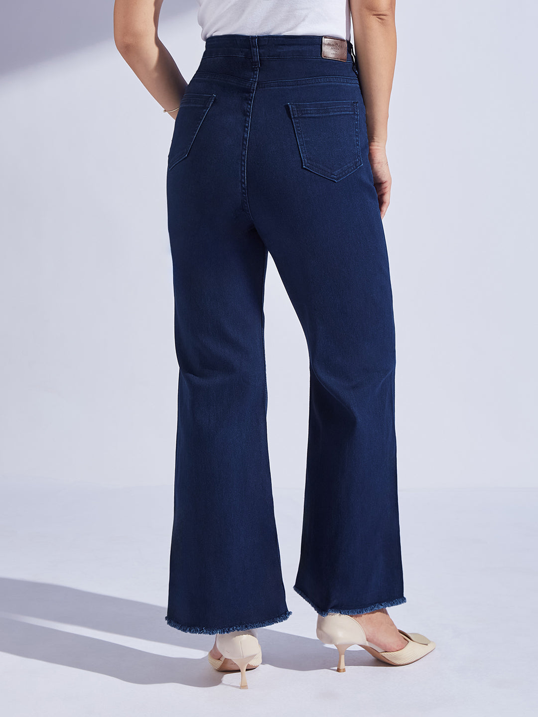 Navy-Blue Bootcut High-Rise Regular-Length Stretchable Denim Jeans for Women