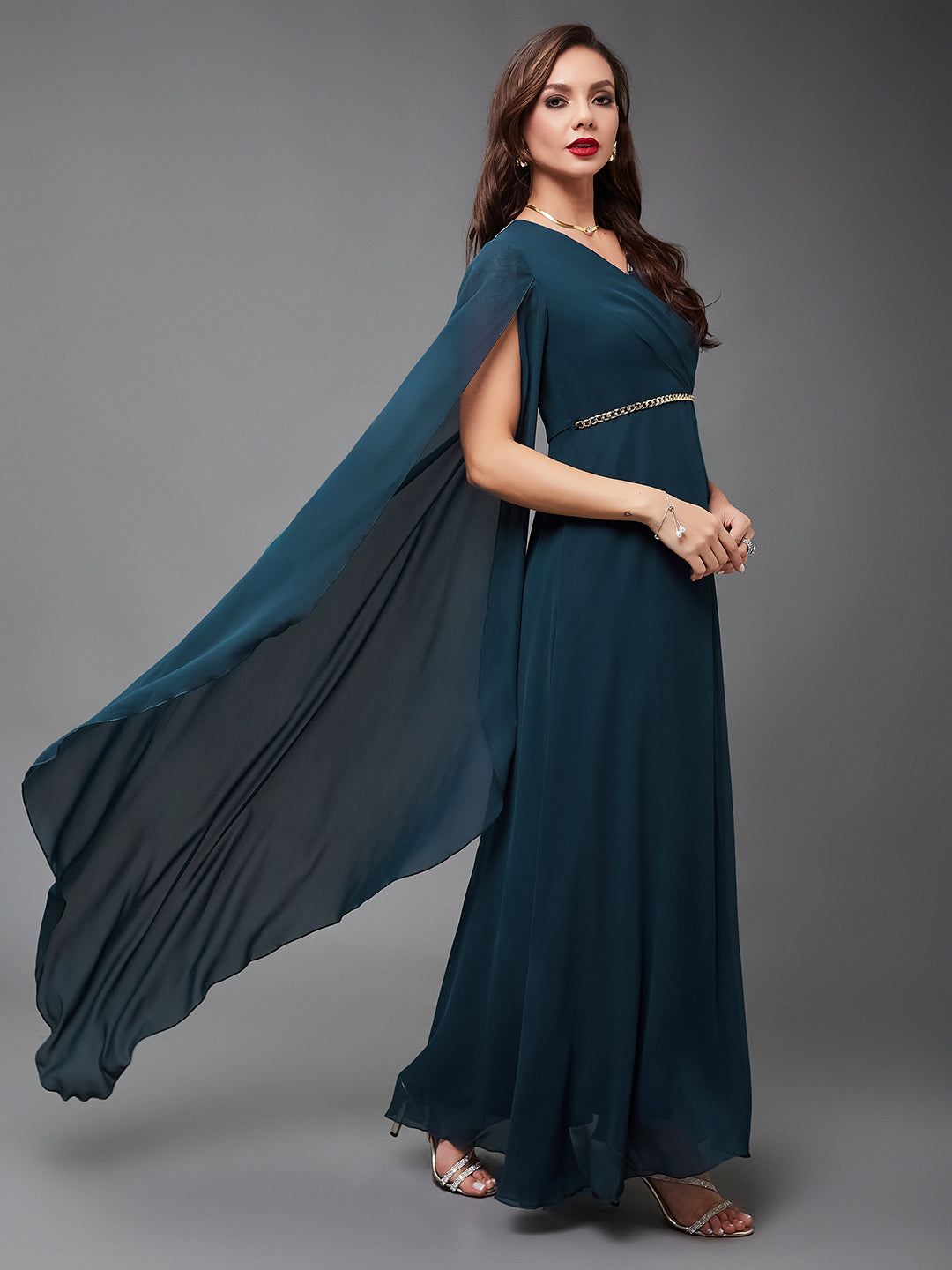 Teal Georgette & Lace dress — Miss Chase