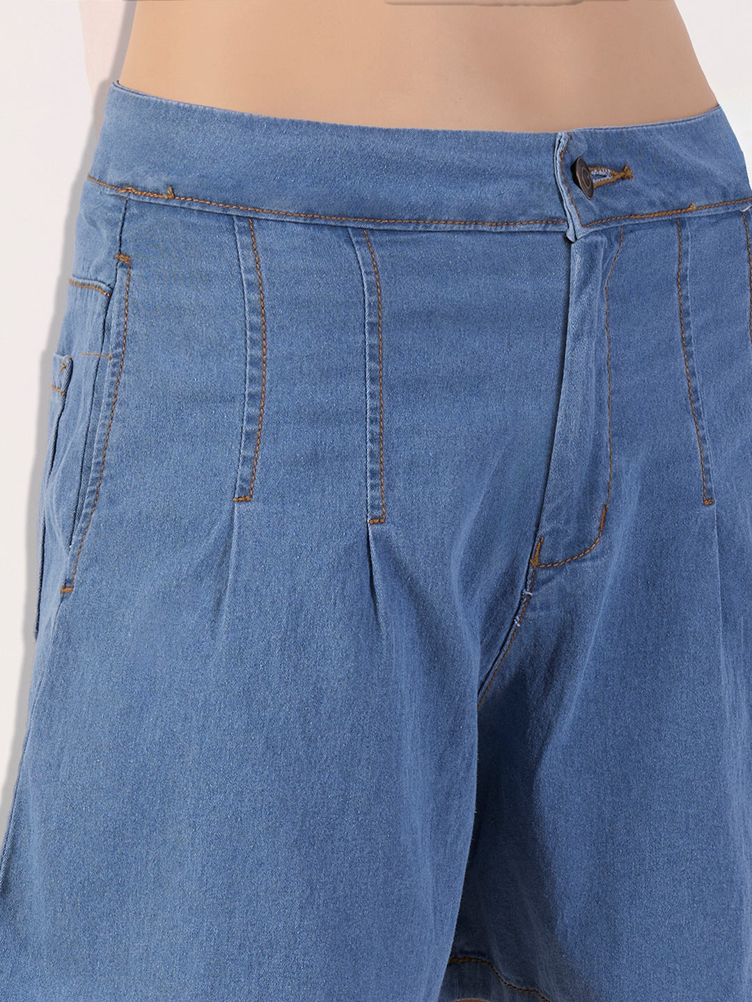 Women's Blue Flared High-Rise Stretchable Special Light-Weight Denim Shorts