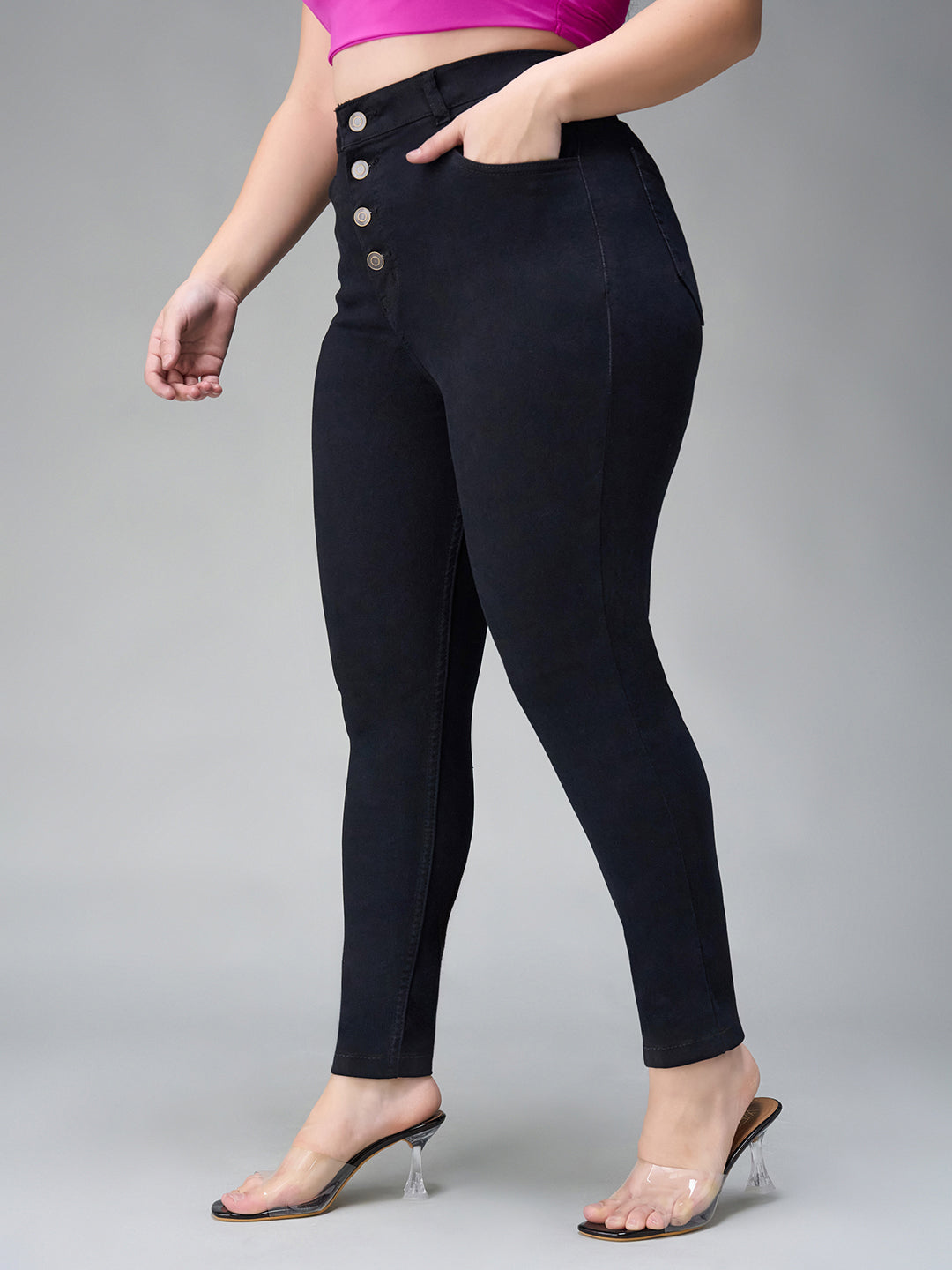 24/7 Comfort Black Skinny-Fit High-Rise Stretchable Denim Jeans