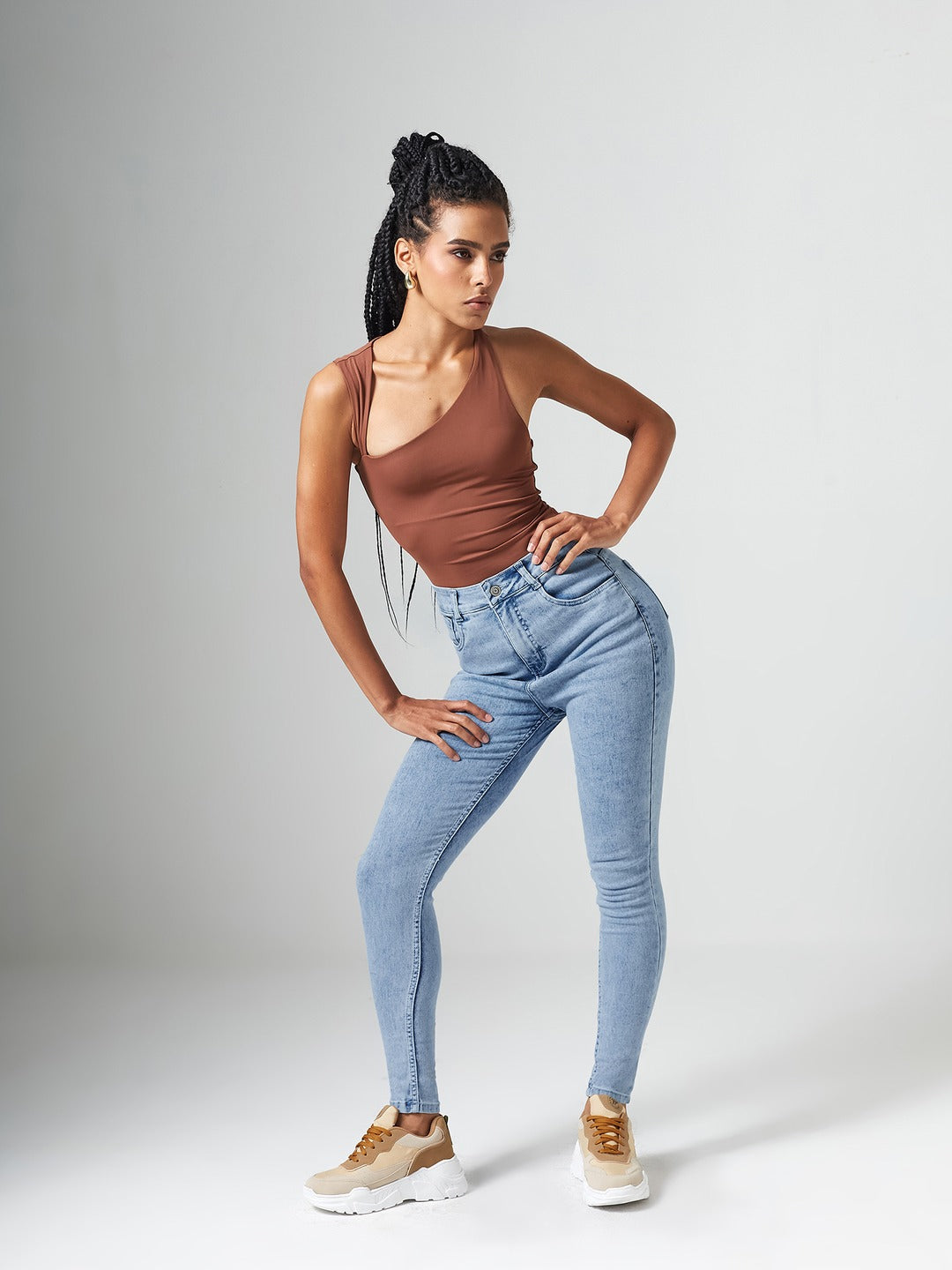 CHASEshape™ Blue Skinny-Fit High-Rise Clean-Look Regular-Length Stretchable Denim Jeans for Women