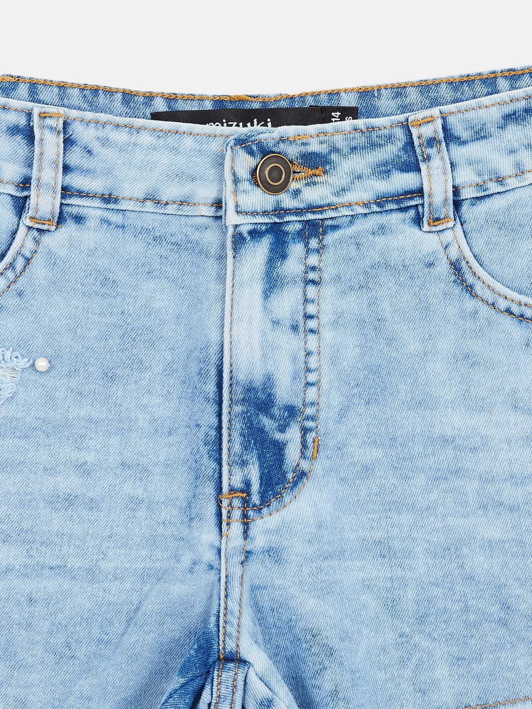 Light Blue Relaxed-Fit Mid-Rise Highly-Distressed Denim Shorts for Girls/Teenagers