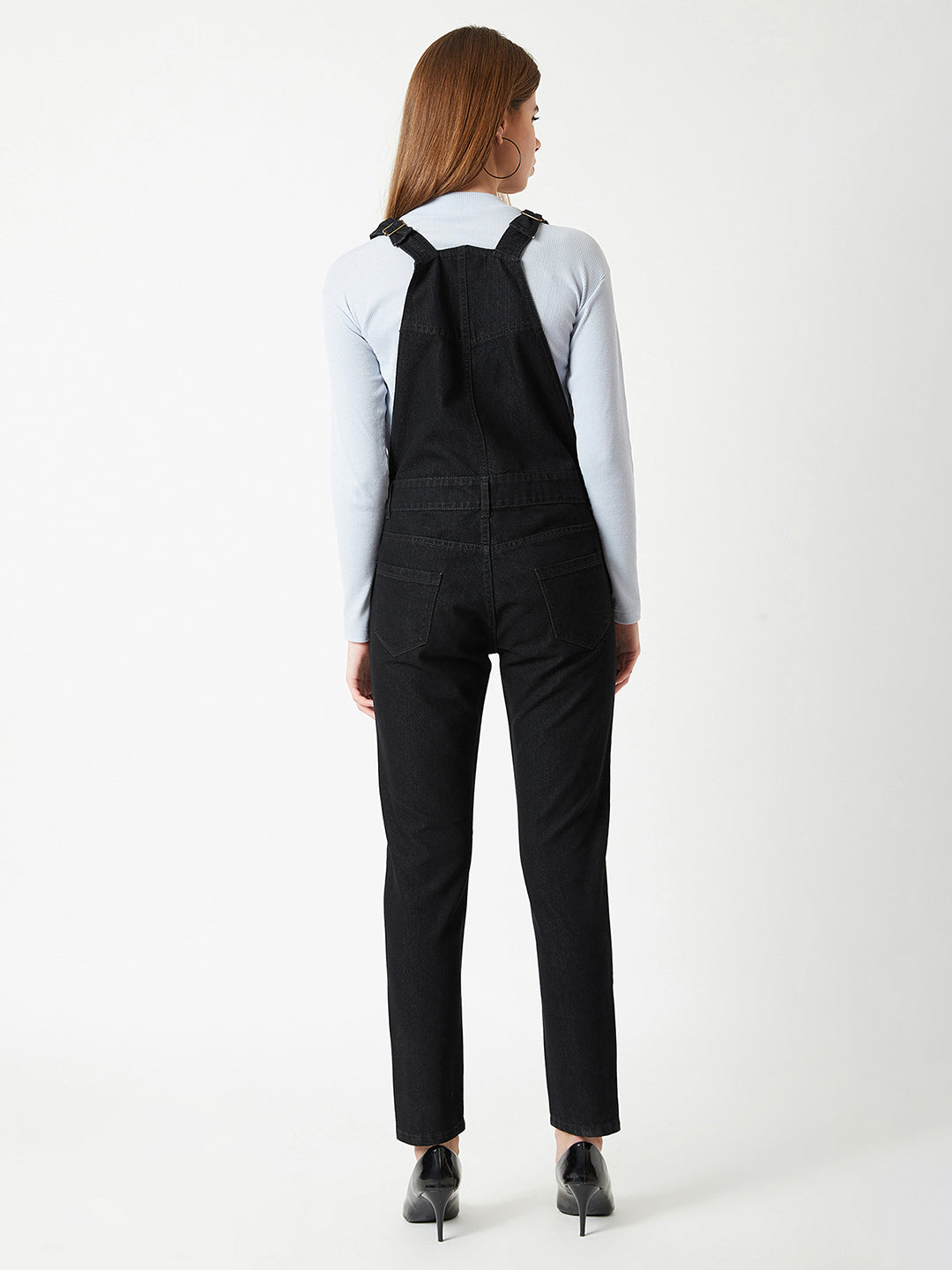 Women's Black High-Rise Stretchable Skinny Denim Dungaree