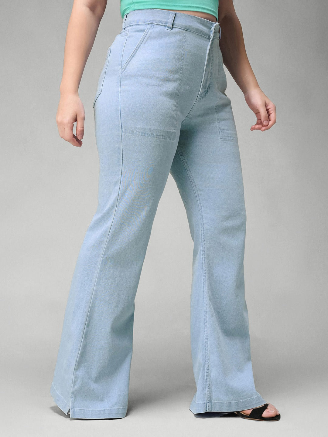 Light Blue Bootcut High rise Regular Stretchable Denim Jeans for Women